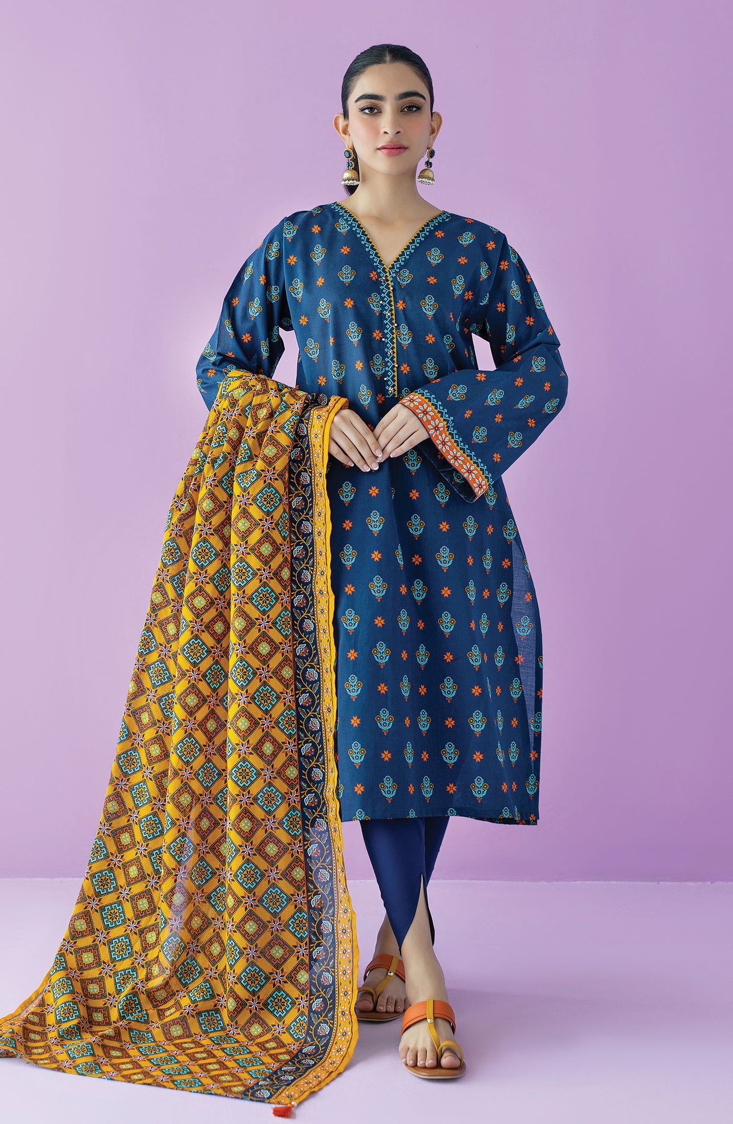 OTL-23-142/U BLUE LAWN  UNSTITCHED SHIRT DUPATTA PANTS