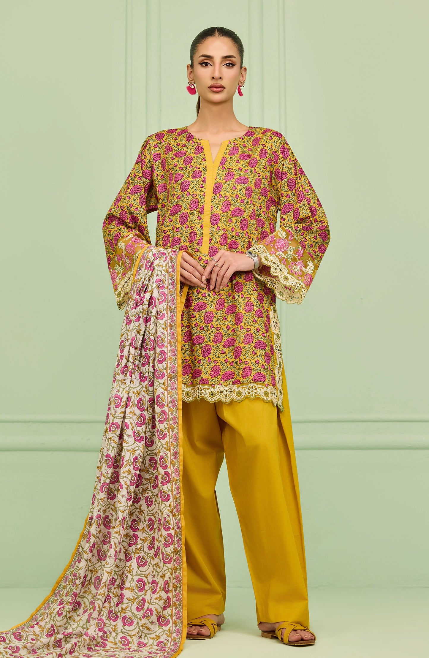 Unstitched | 3 Piece | Printed Embroidered | Lawn Shirt | OTL-20306/U OCHRE