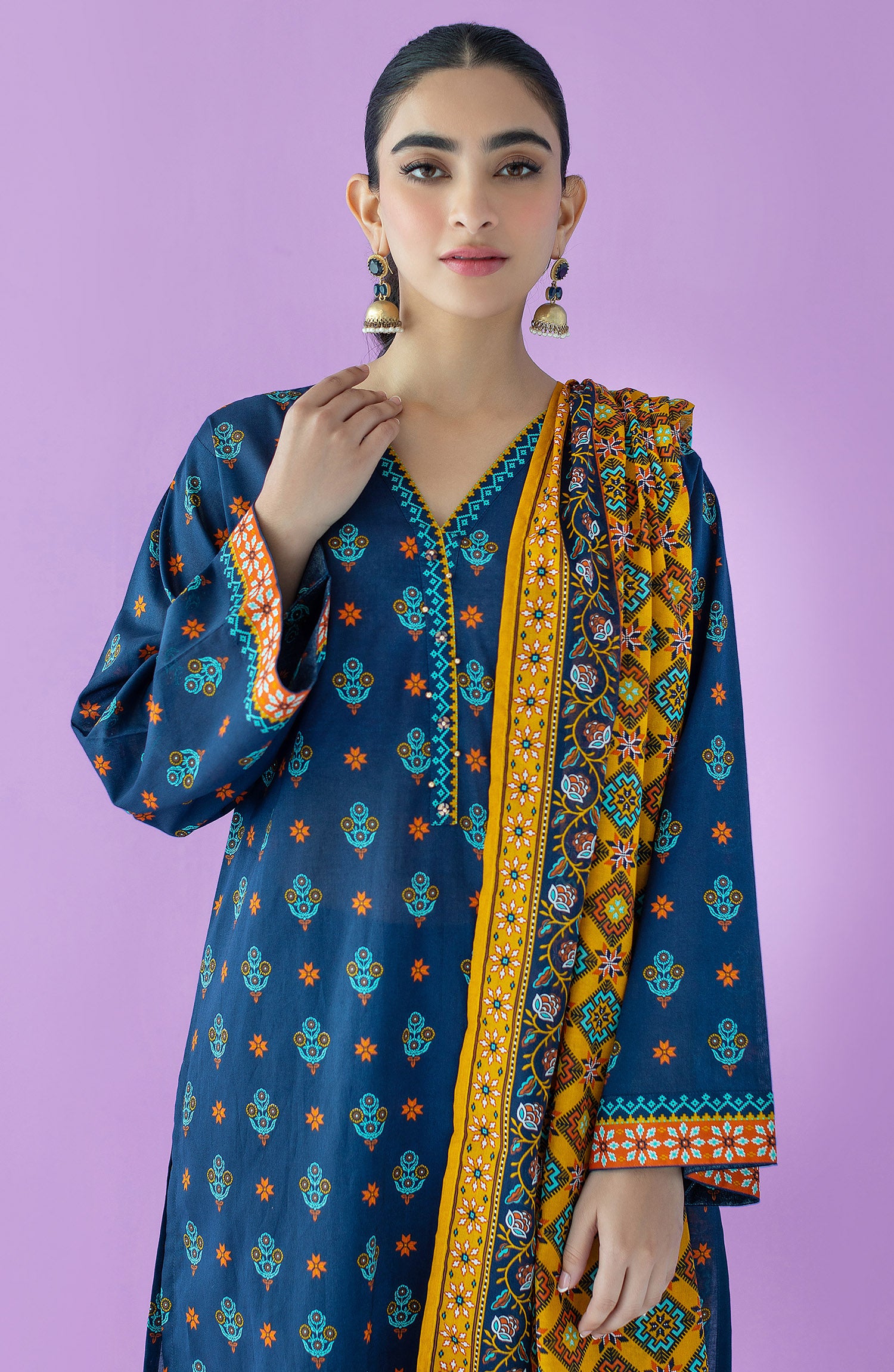 OTL-23-142/U BLUE LAWN  UNSTITCHED SHIRT DUPATTA PANTS