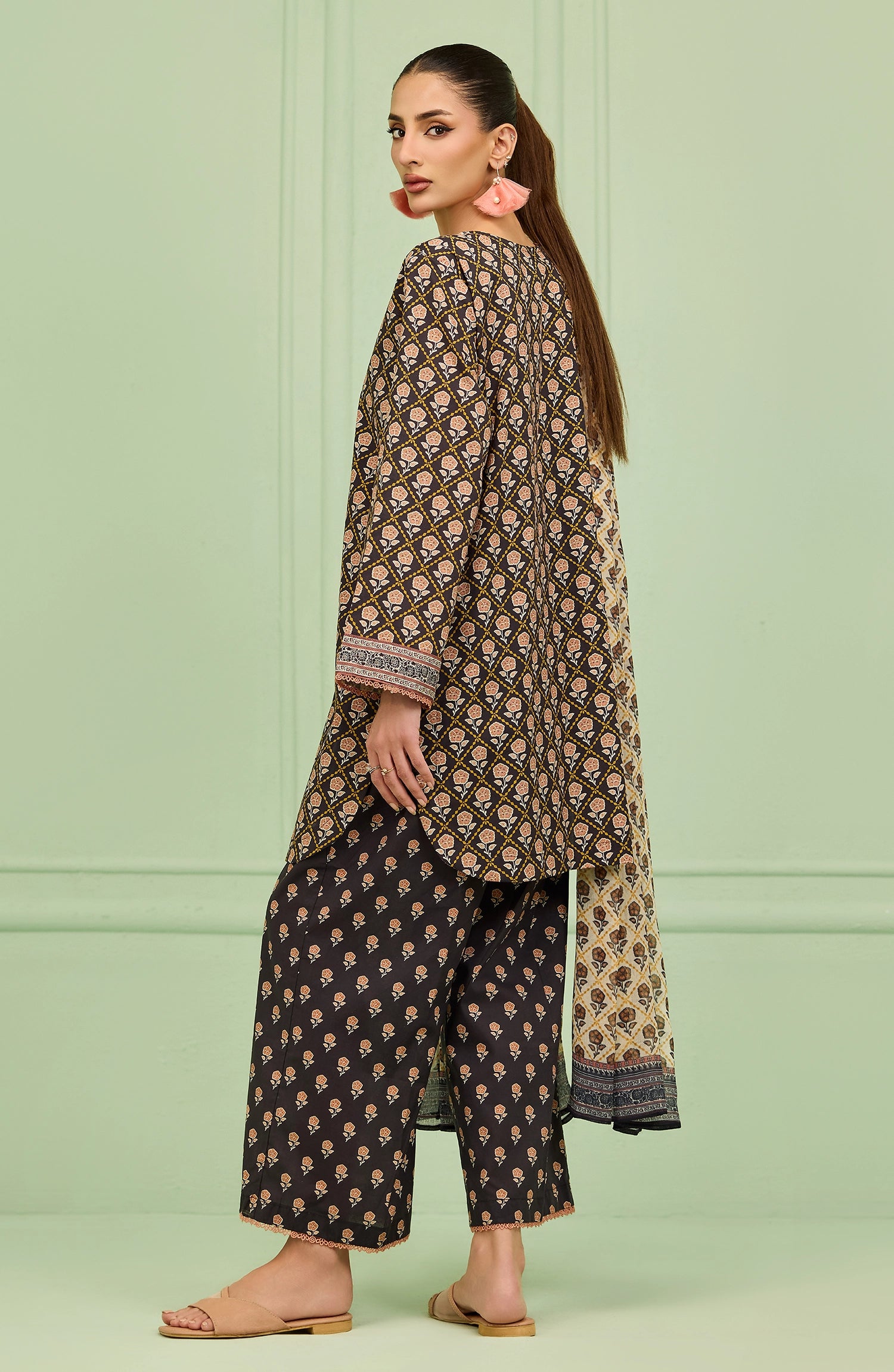 Stitched | 3 Piece | Printed | Cotton Viscose Shirt | OTL-20396/S BLACK