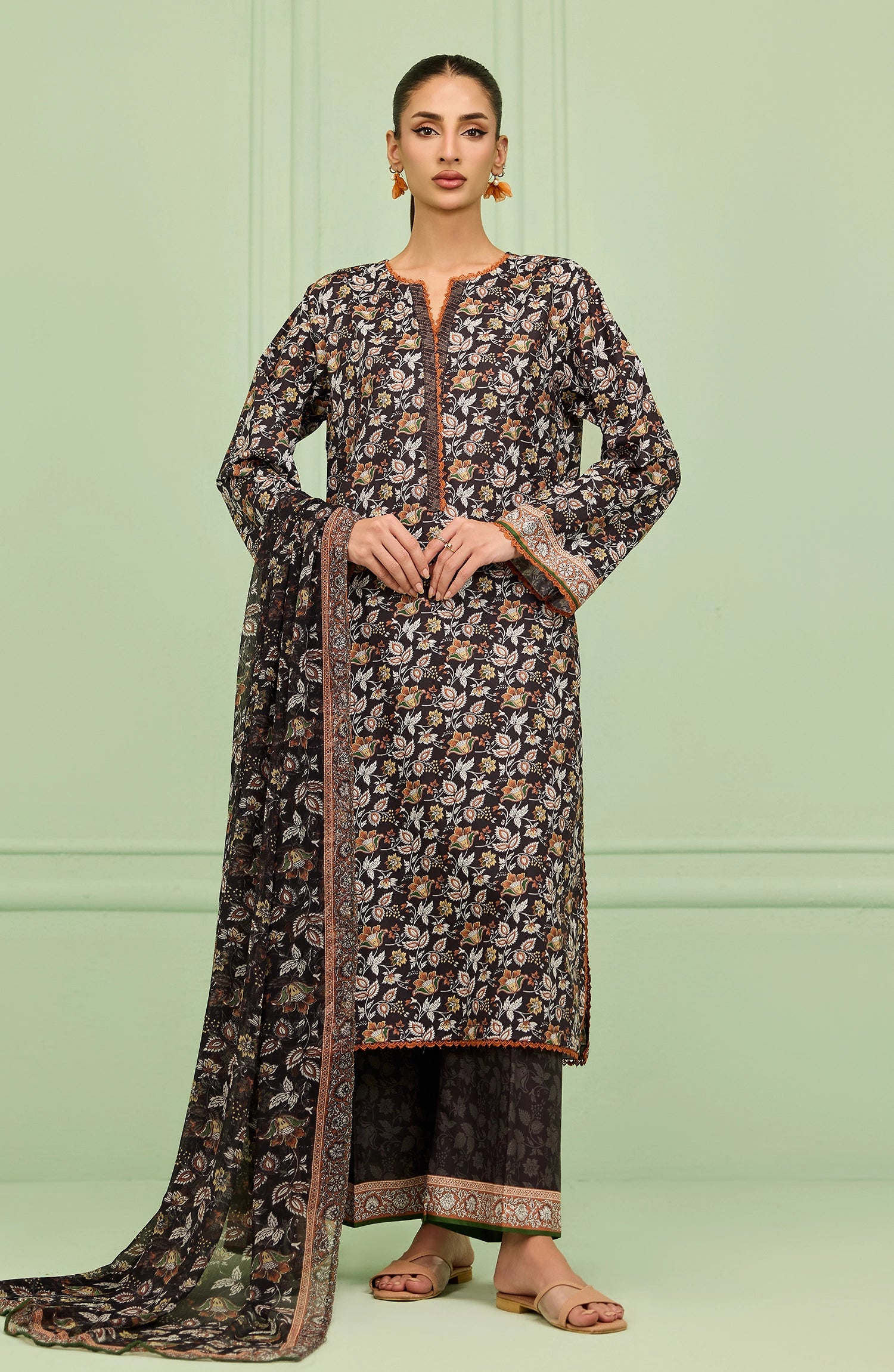 Stitched | 3 Piece | Printed | Cotton Viscose Shirt | OTL-20496/S BLACK
