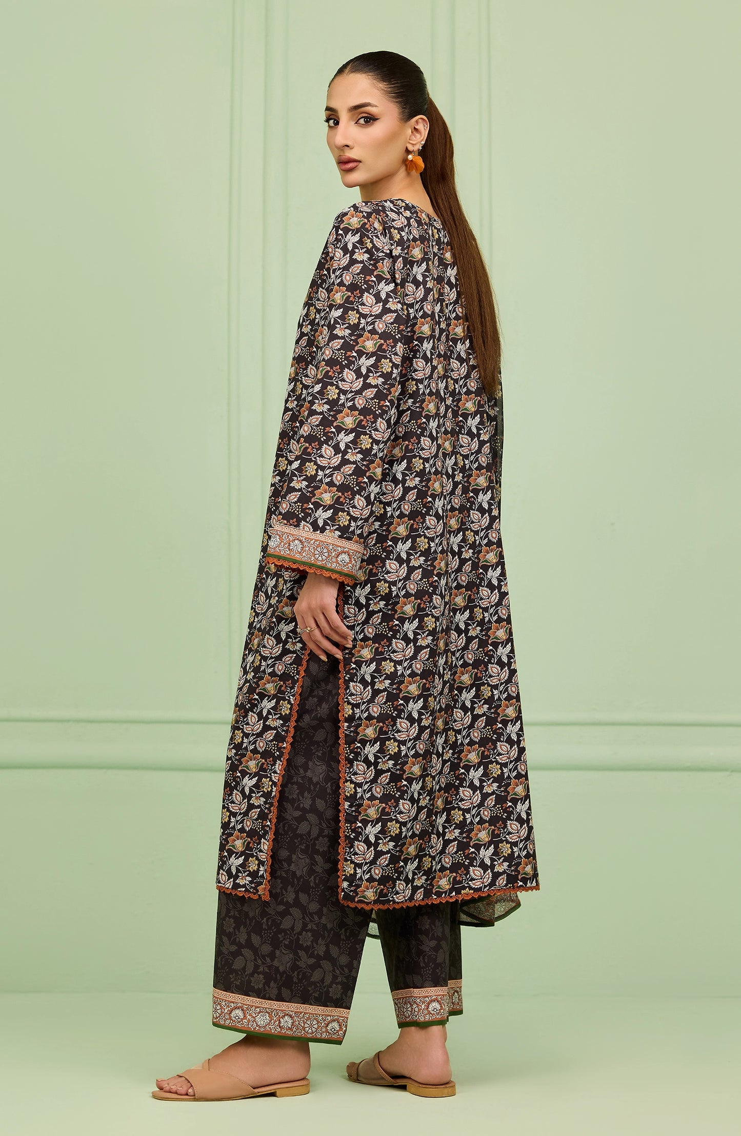Stitched | 3 Piece | Printed | Cotton Viscose Shirt | OTL-20496/S BLACK