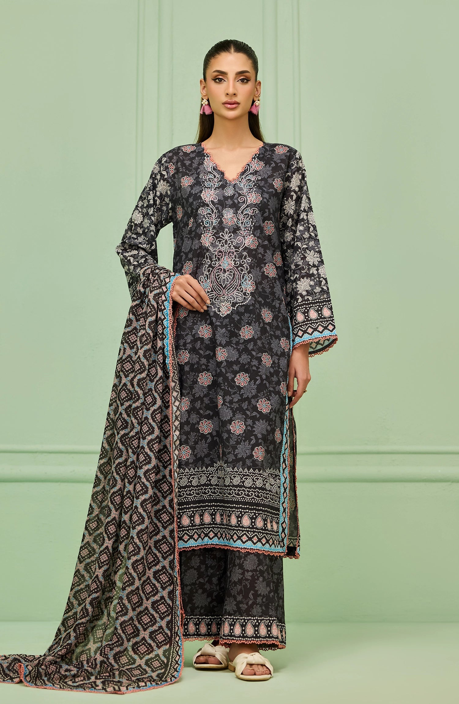Stitched | 3 Piece | Printed Embroidered | Lawn Shirt | OTL-20636/S BLACK