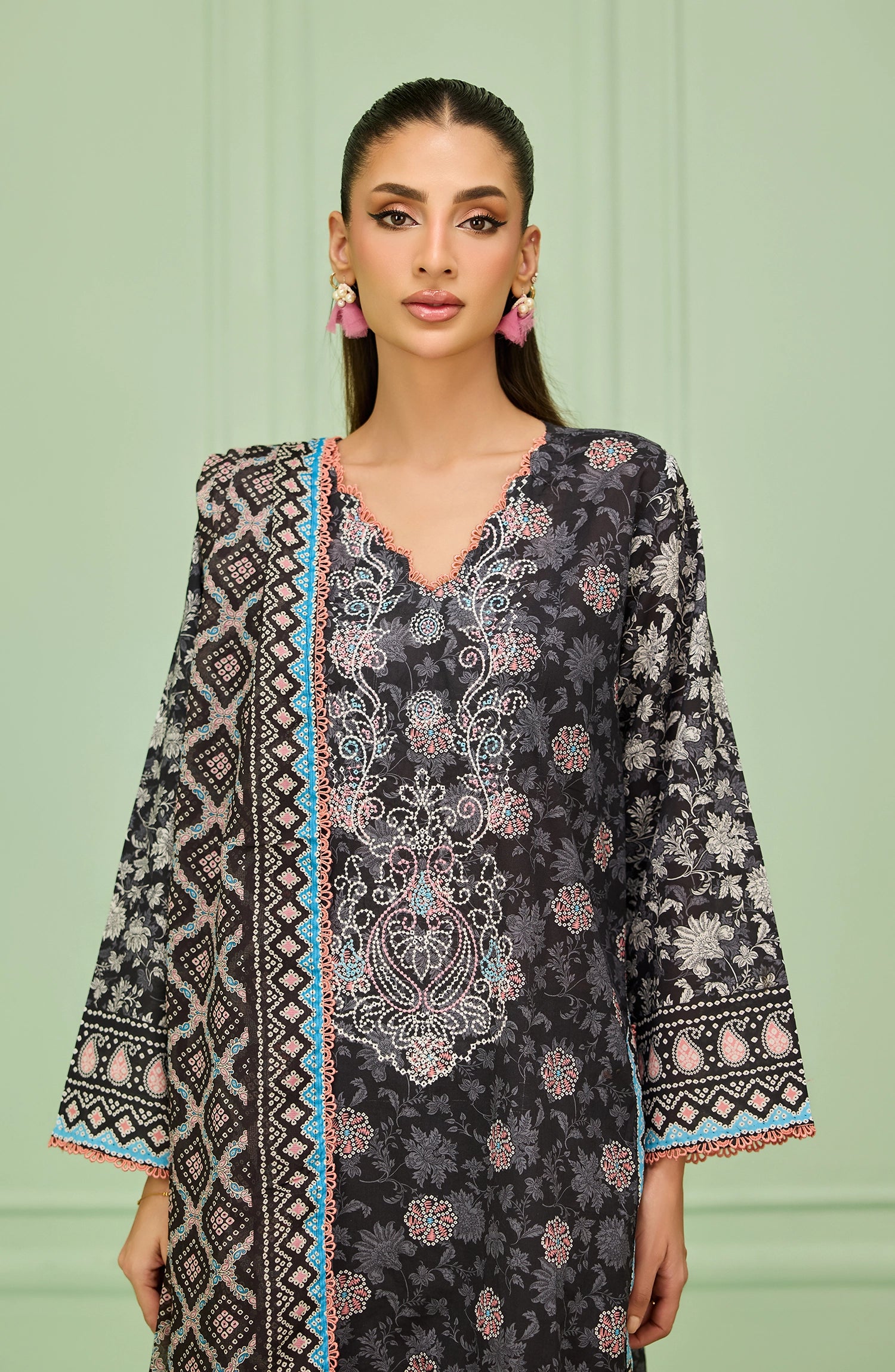 Stitched | 3 Piece | Printed Embroidered | Lawn Shirt | OTL-20636/S BLACK