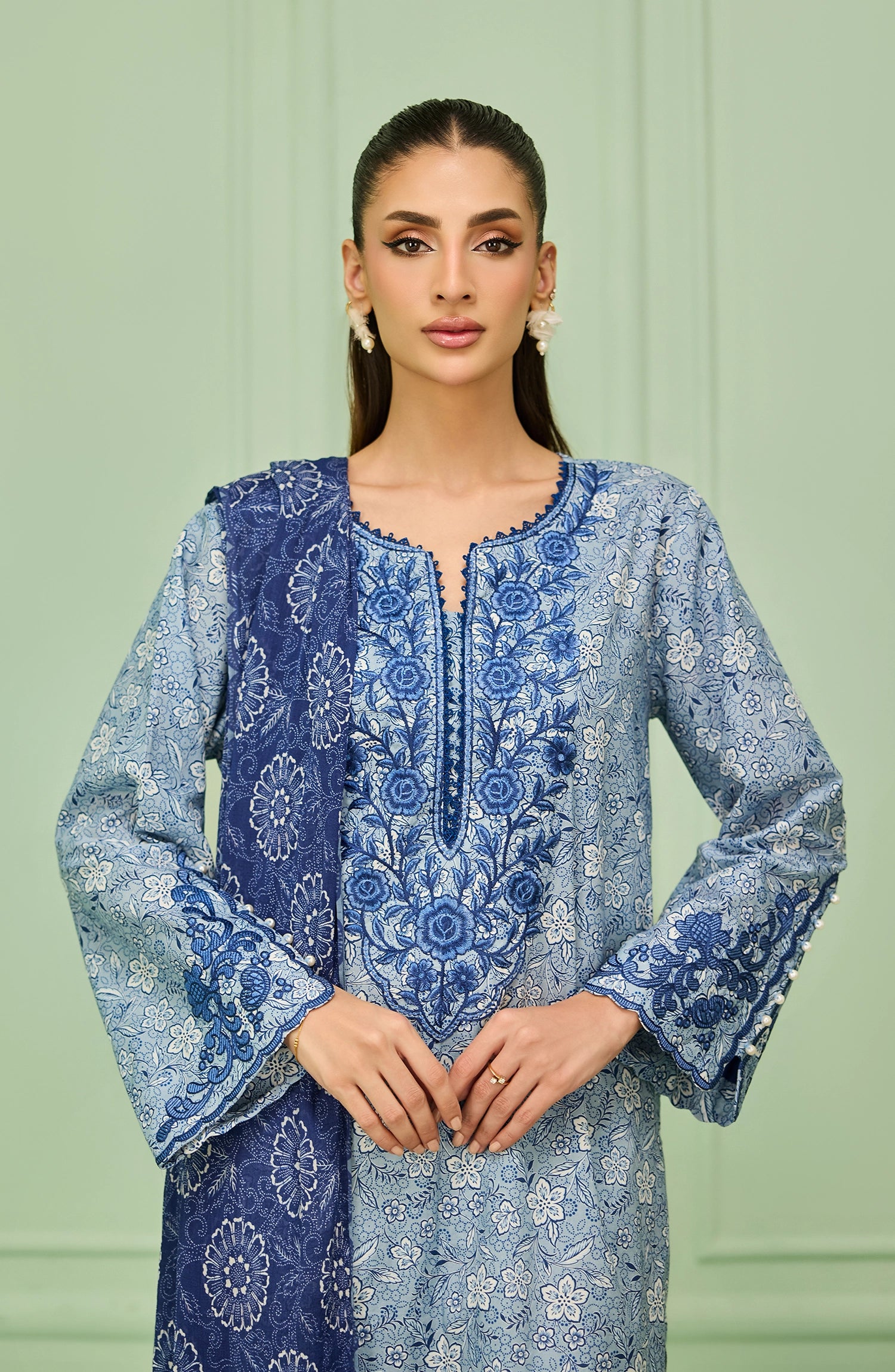 Unstitched | 3 Piece | Printed Embroidered | Lawn Shirt | OTL-20526/U BLUE