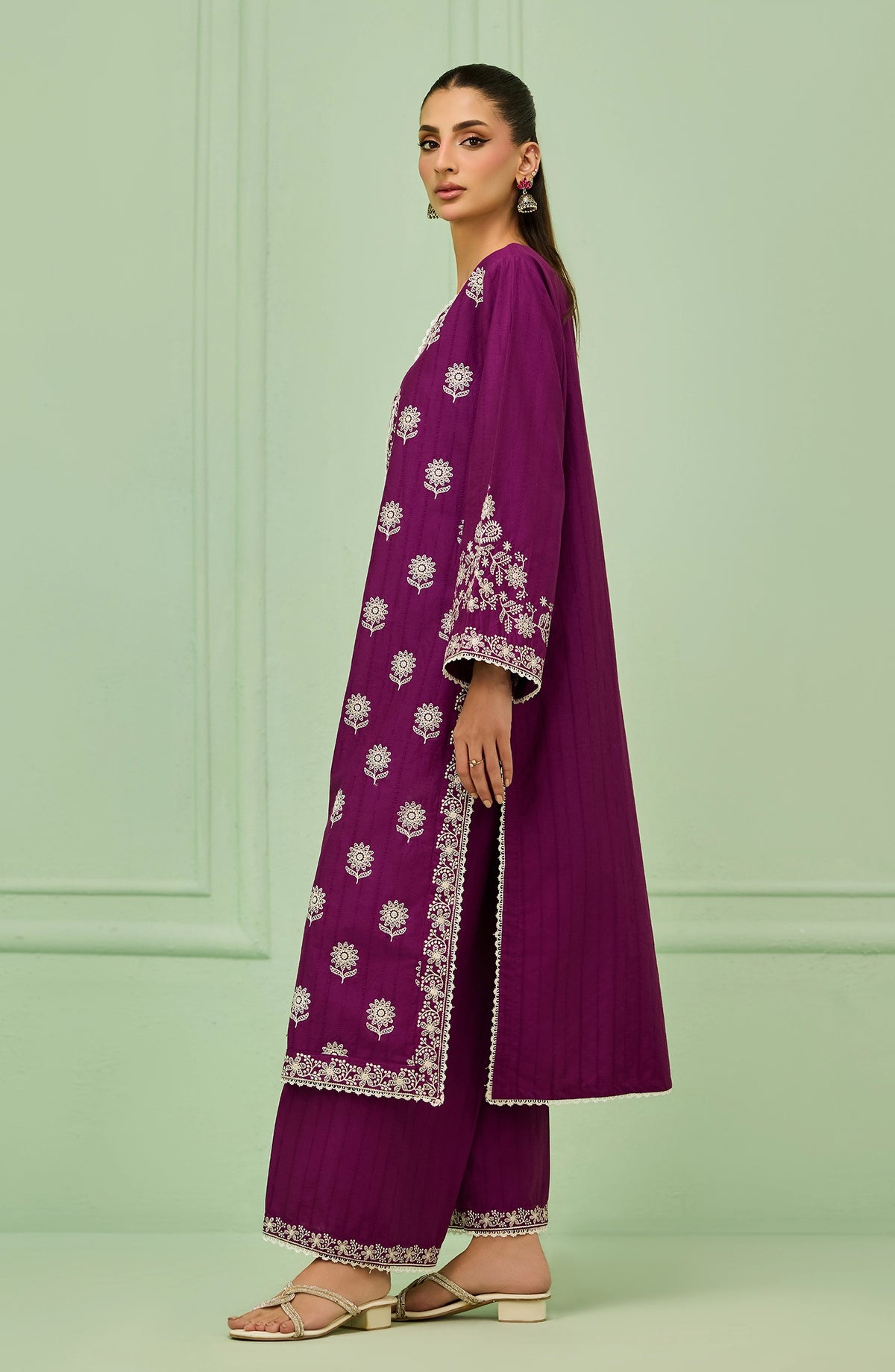 Stitched | 2 Piece | Embroidered | Stripe Jacquard Shirt | WRCJ26S-2011/S PURPLE