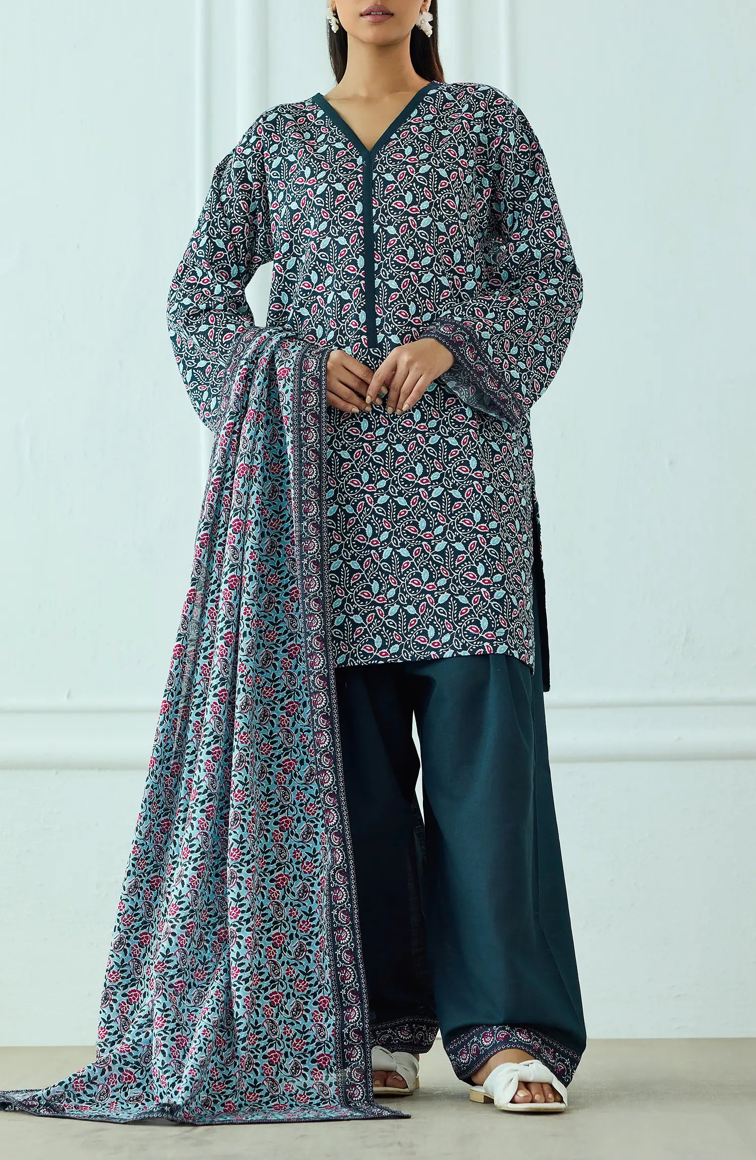 Unstitched | 3 Piece | Printed | Khaddar Shirt | OTL-25-443/U TEAL