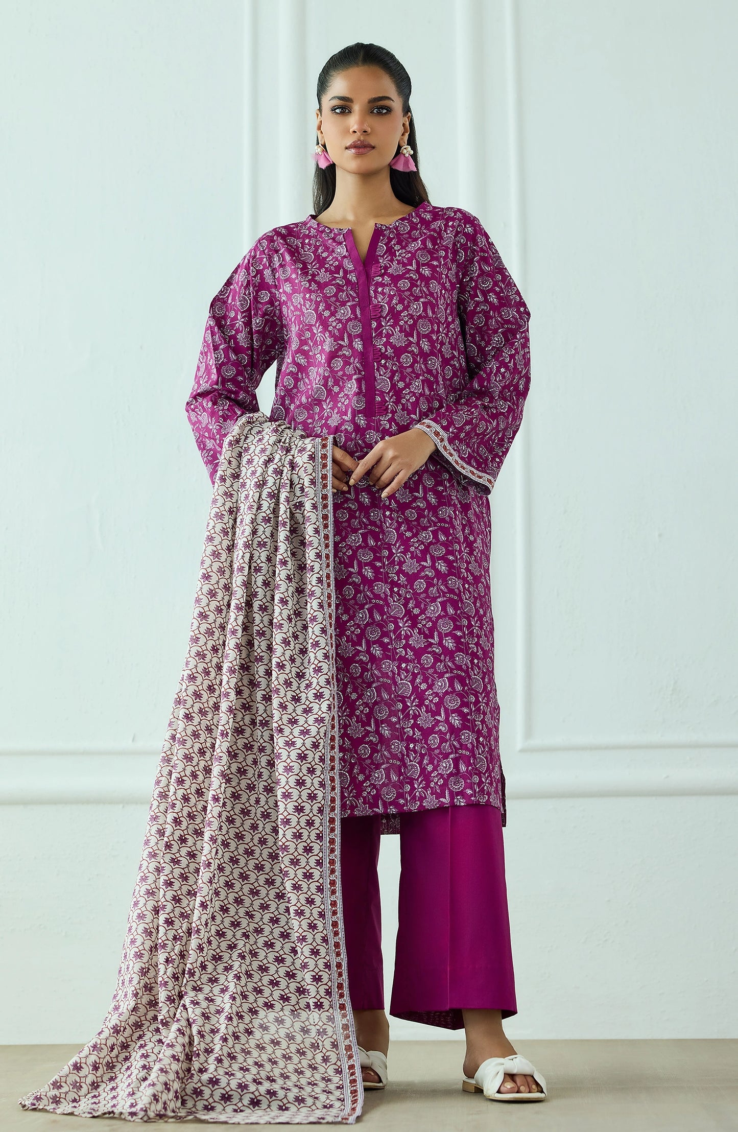 Unstitched | 3 Piece | Printed | Lawn Shirt | OTL-25-524/U MAGENTA