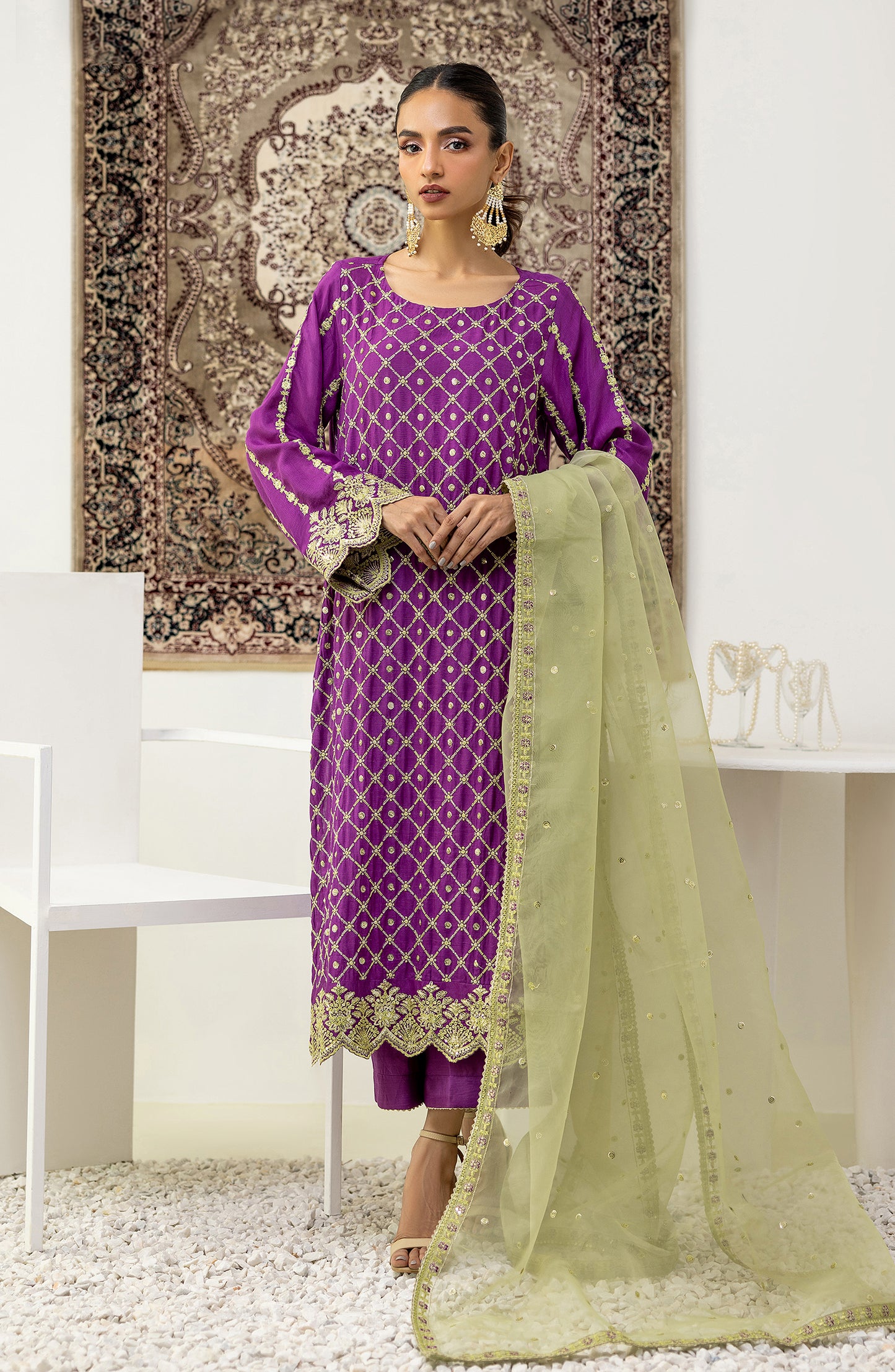 NF-SDT-23-027 MAGENTA COTTON NET Women READY TO WEAR SHIRT DUPATTA PANTS