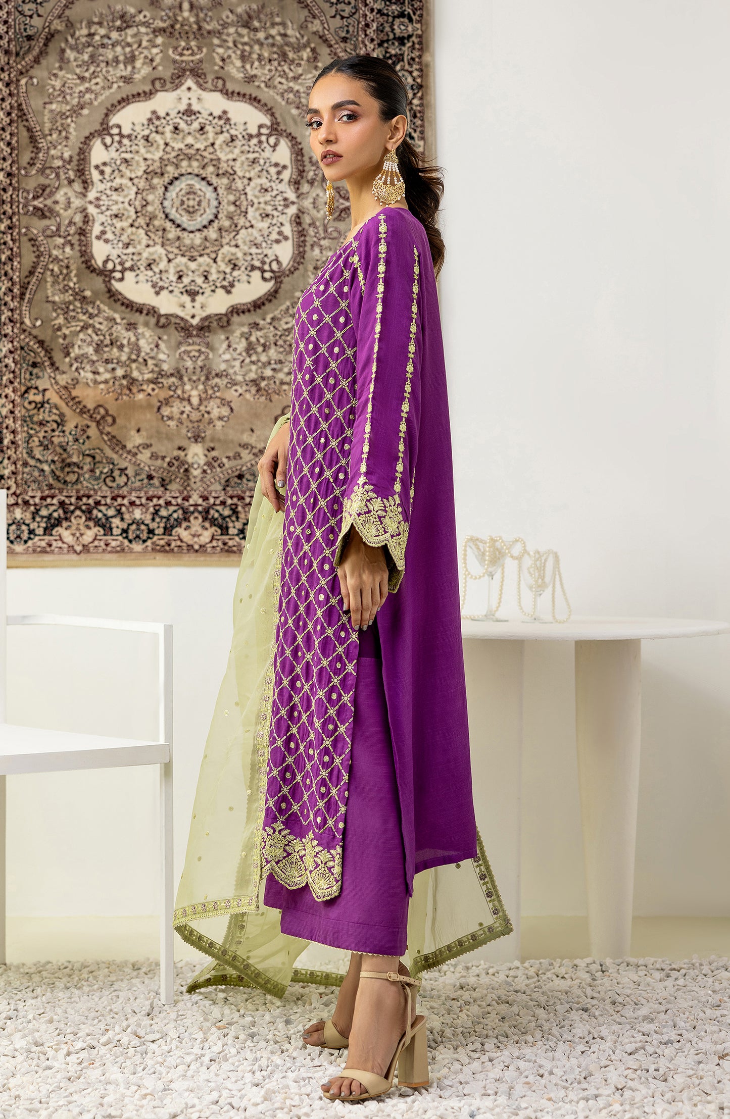 NF-SDT-23-027 MAGENTA COTTON NET Women READY TO WEAR SHIRT DUPATTA PANTS