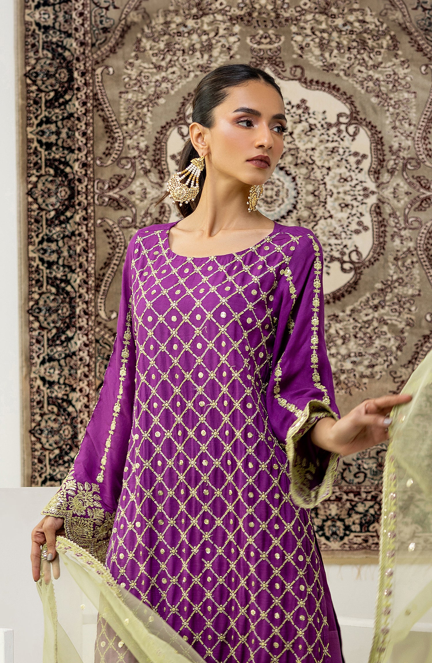 NF-SDT-23-027 MAGENTA COTTON NET Women READY TO WEAR SHIRT DUPATTA PANTS