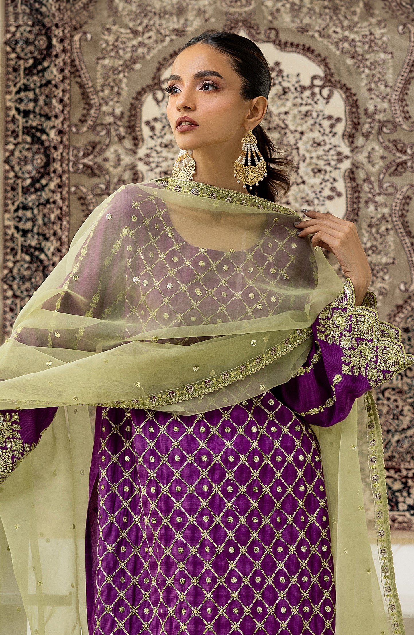 NF-SDT-23-027 MAGENTA COTTON NET Women READY TO WEAR SHIRT DUPATTA PANTS
