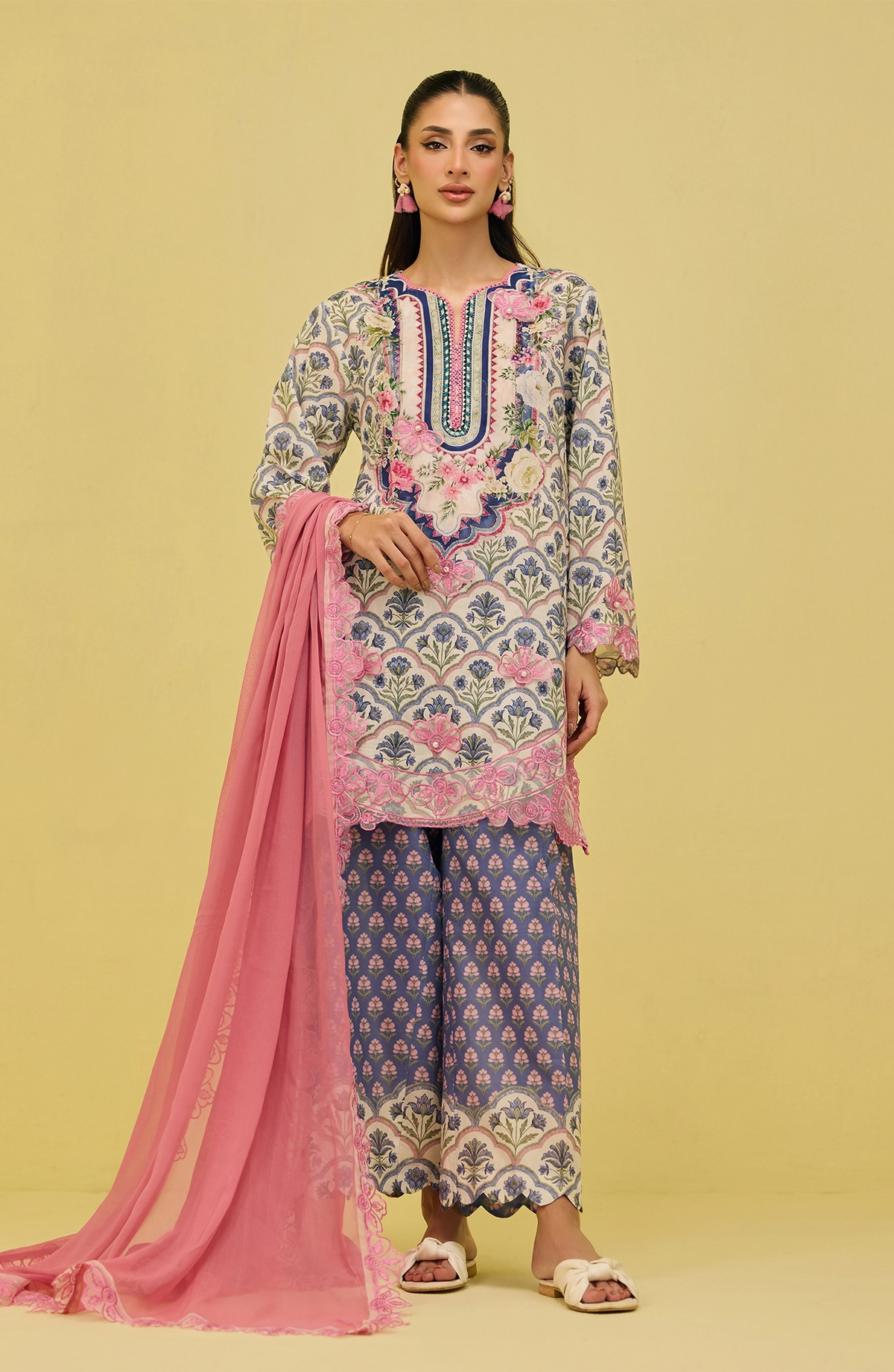 OTL-20646/S BEIGE LAWN Women READY TO WEAR SHIRT DUPATTA PANTS
