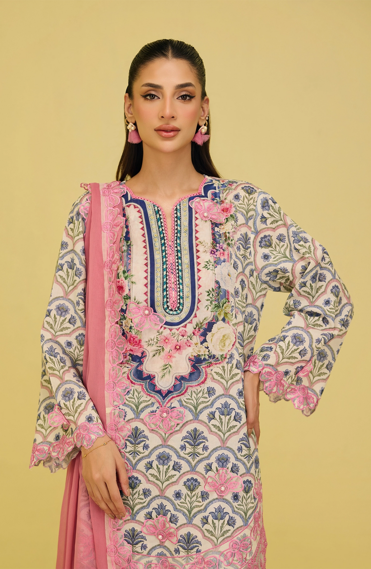 OTL-20646/S BEIGE LAWN Women READY TO WEAR SHIRT DUPATTA PANTS
