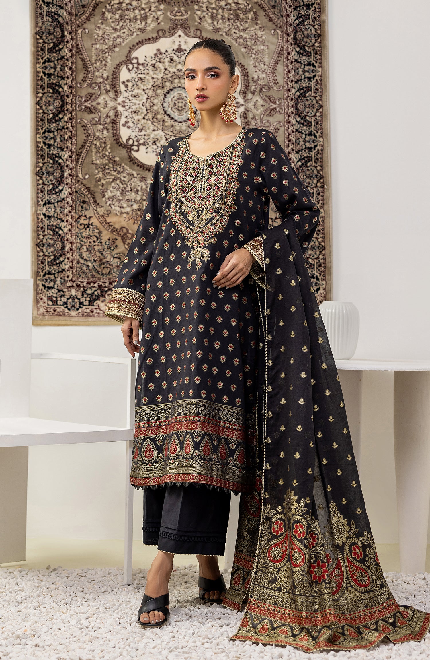 OTLF-23-080/S BLACK JACQUARD Women READY TO WEAR SHIRT DUPATTA PANTS