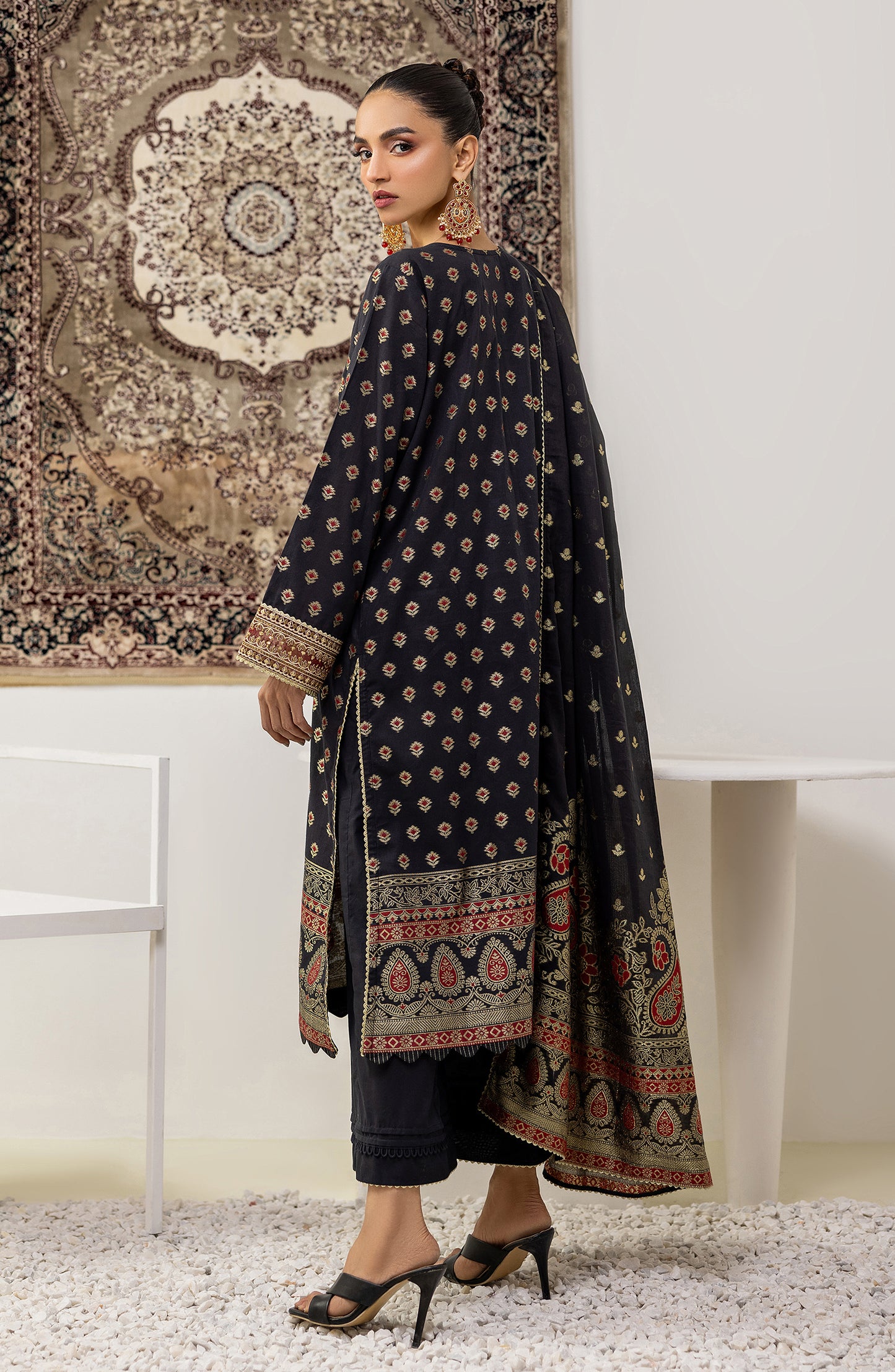 OTLF-23-080/S BLACK JACQUARD Women READY TO WEAR SHIRT DUPATTA PANTS