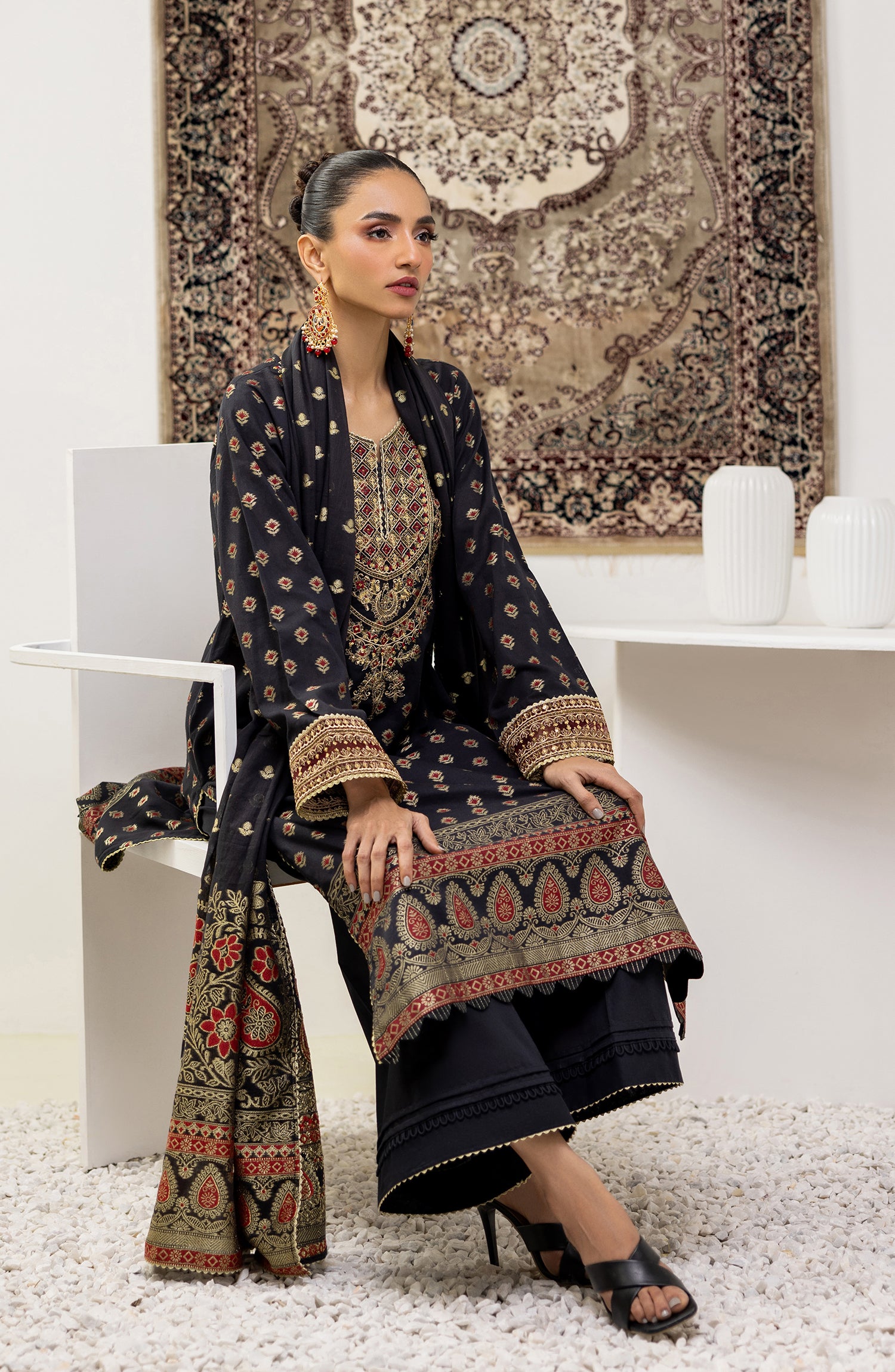 OTLF-23-080/S BLACK JACQUARD Women READY TO WEAR SHIRT DUPATTA PANTS