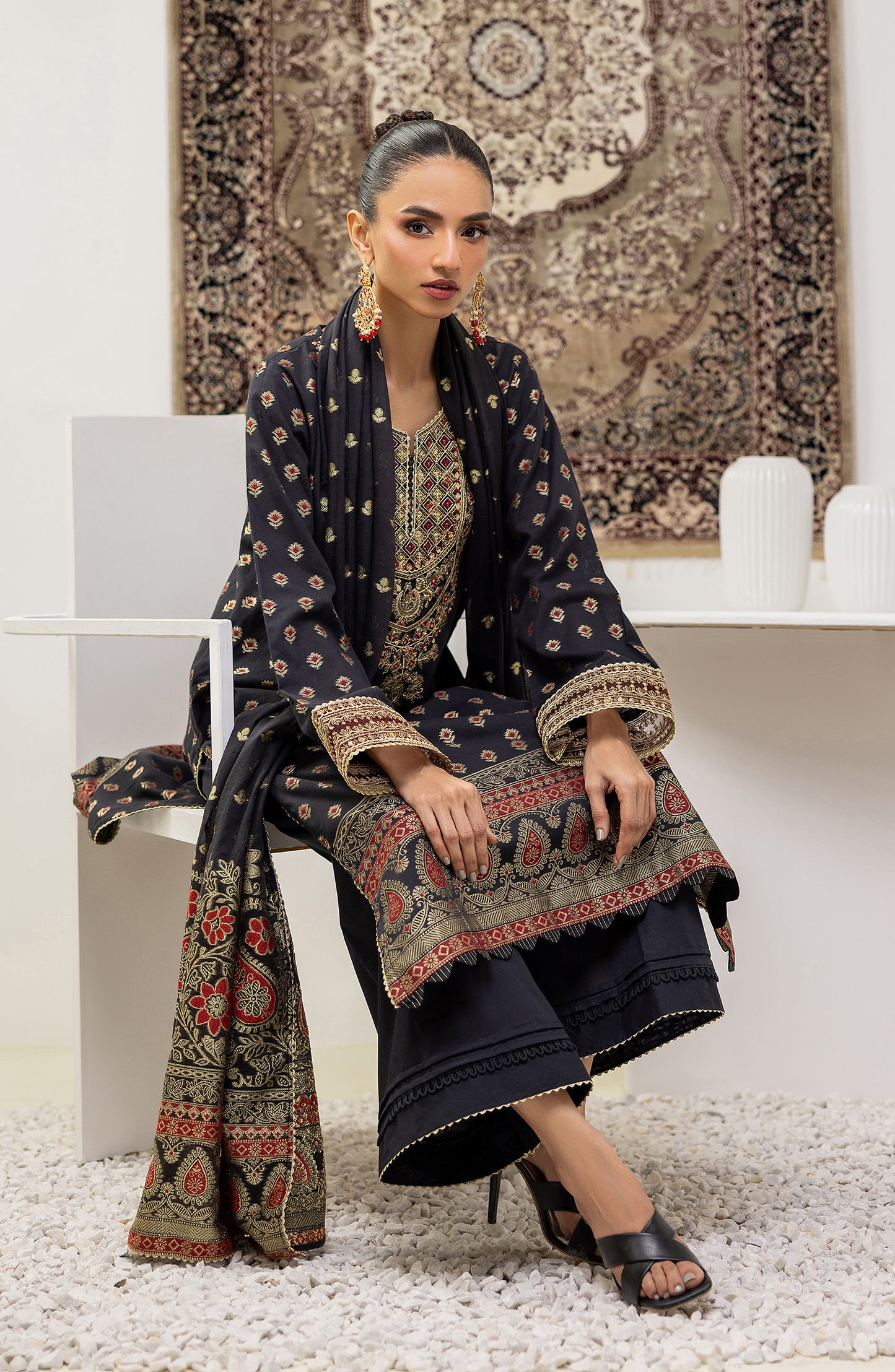 OTLF-23-080/S BLACK JACQUARD Women READY TO WEAR SHIRT DUPATTA PANTS