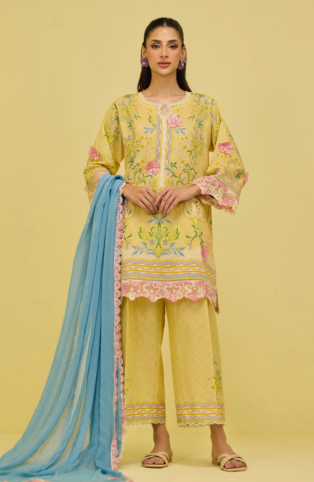 OTL-20656/S YELLOW LAWN Women READY TO WEAR SHIRT DUPATTA PANTS

