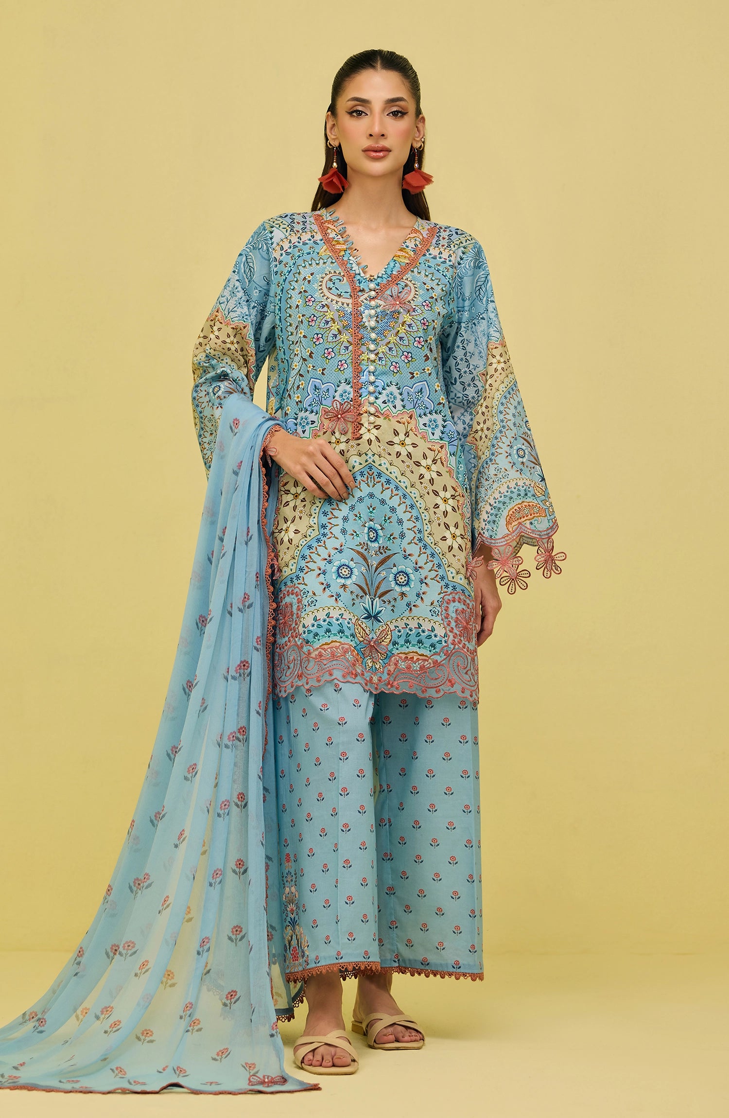 Stitched | 3 Piece | Printed Embroidered | Lawn Shirt | OTL-20896/S BLUE | ARABIC