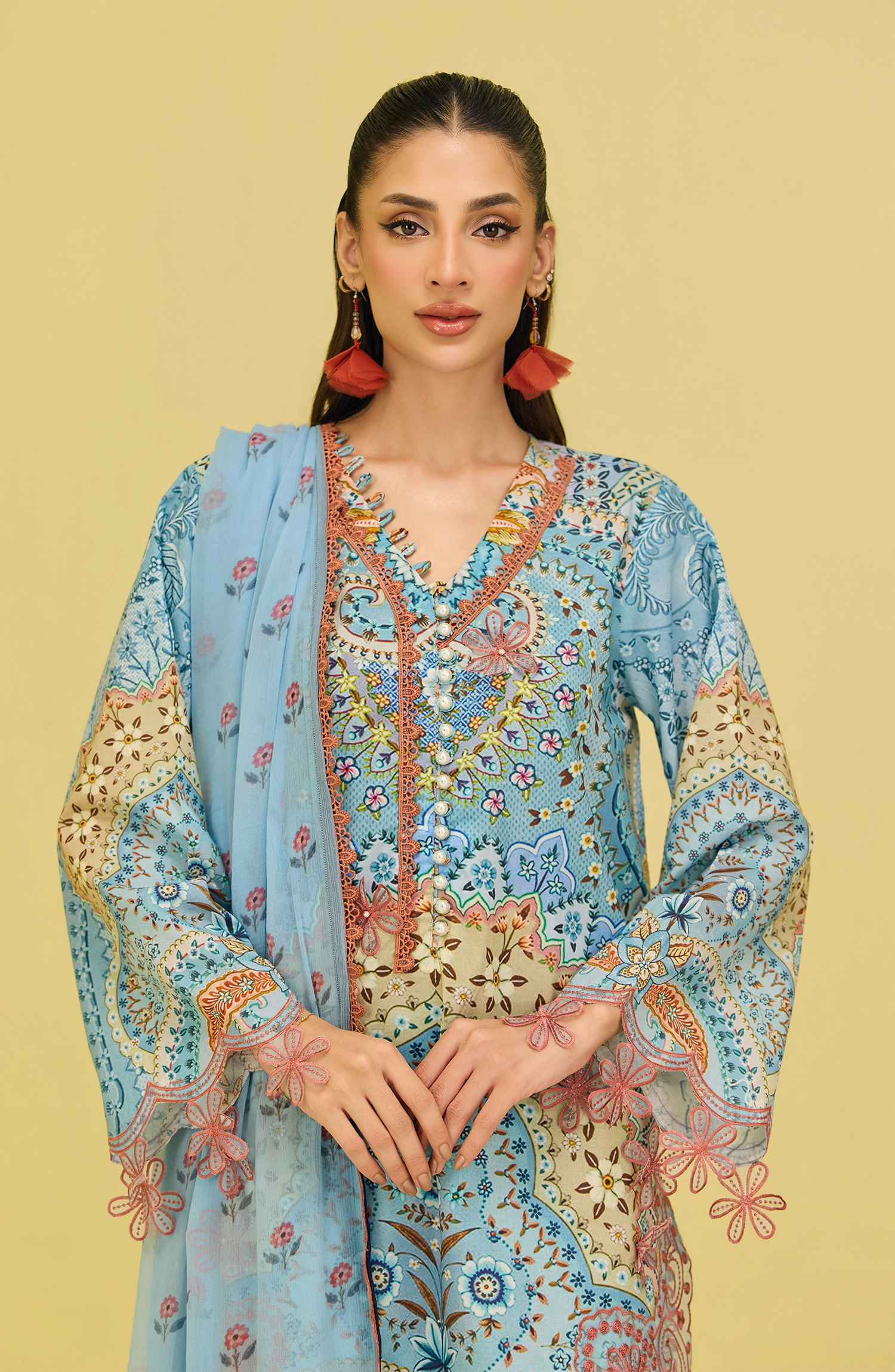 Stitched | 3 Piece | Printed Embroidered | Lawn Shirt | OTL-20896/S BLUE | ARABIC