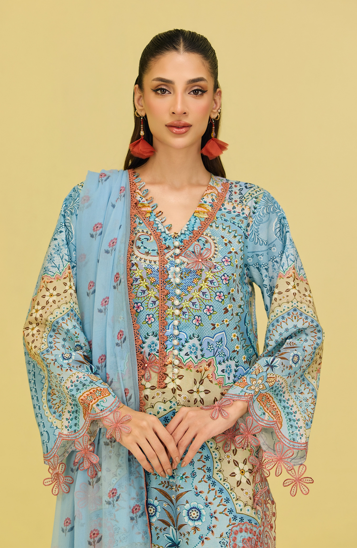 Stitched | 3 Piece | Printed Embroidered | Lawn Shirt | OTL-20896/S BLUE | ARABIC