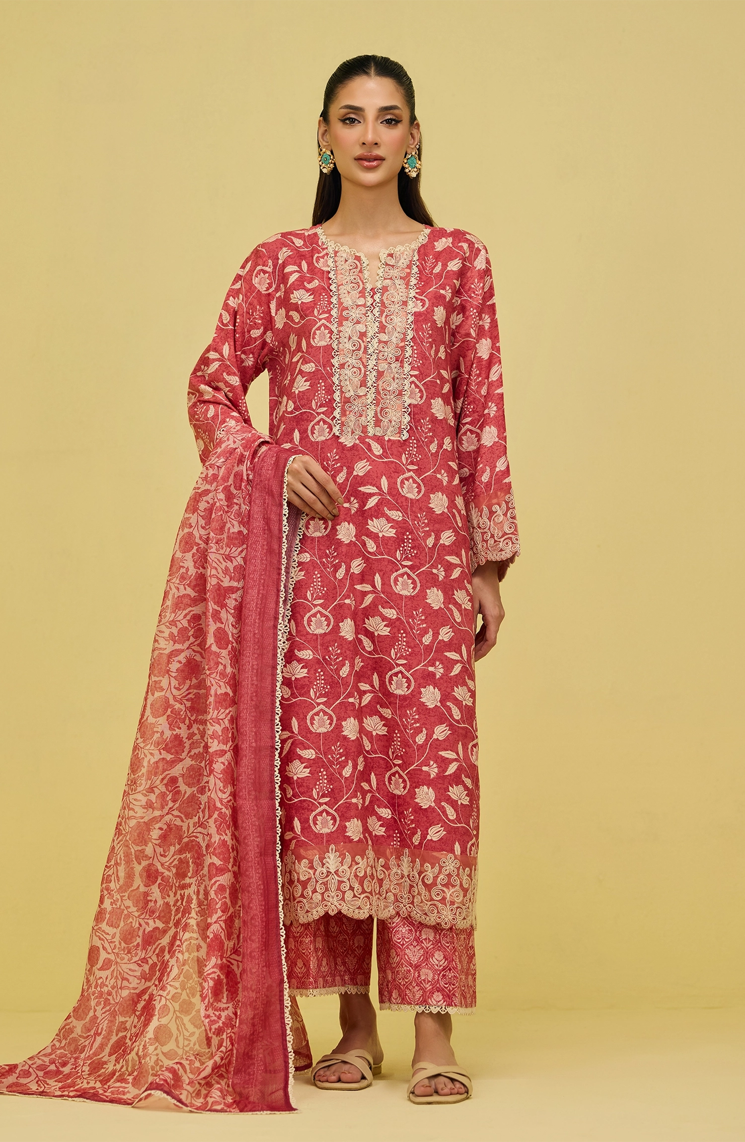 OTL-20386/S RED TWILL VISCOSE Women READY TO WEAR SHIRT DUPATTA PANTS
