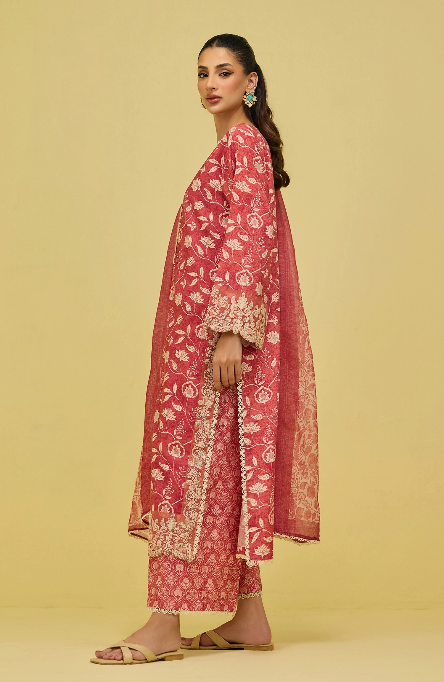 OTL-20386/S RED TWILL VISCOSE Women READY TO WEAR SHIRT DUPATTA PANTS
