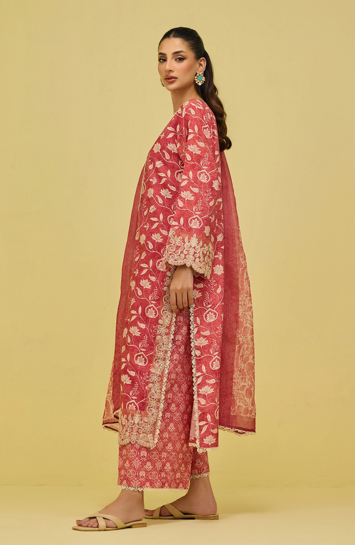 OTL-20386/S RED TWILL VISCOSE Women READY TO WEAR SHIRT DUPATTA PANTS
