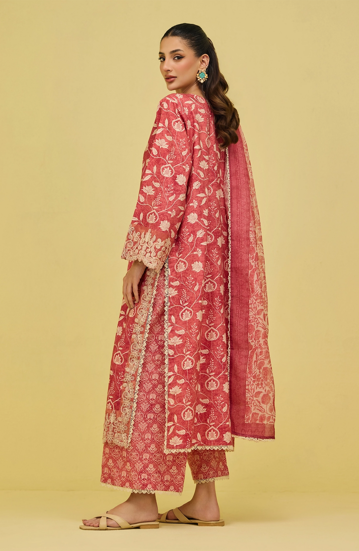 OTL-20386/S RED TWILL VISCOSE Women READY TO WEAR SHIRT DUPATTA PANTS
