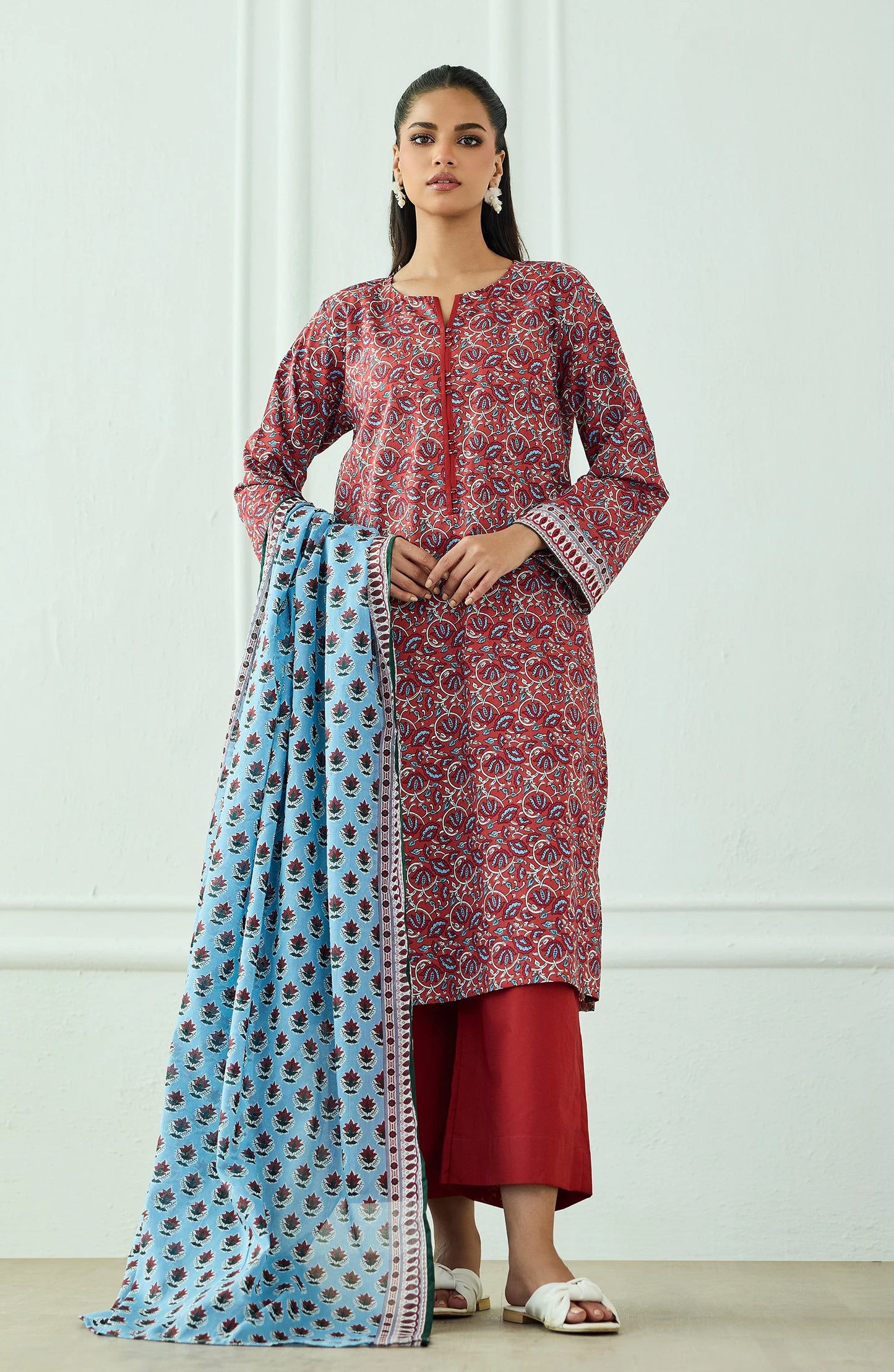 Stitched | 3 Piece | Printed | Lawn Shirt | OTL-20495/S RUST