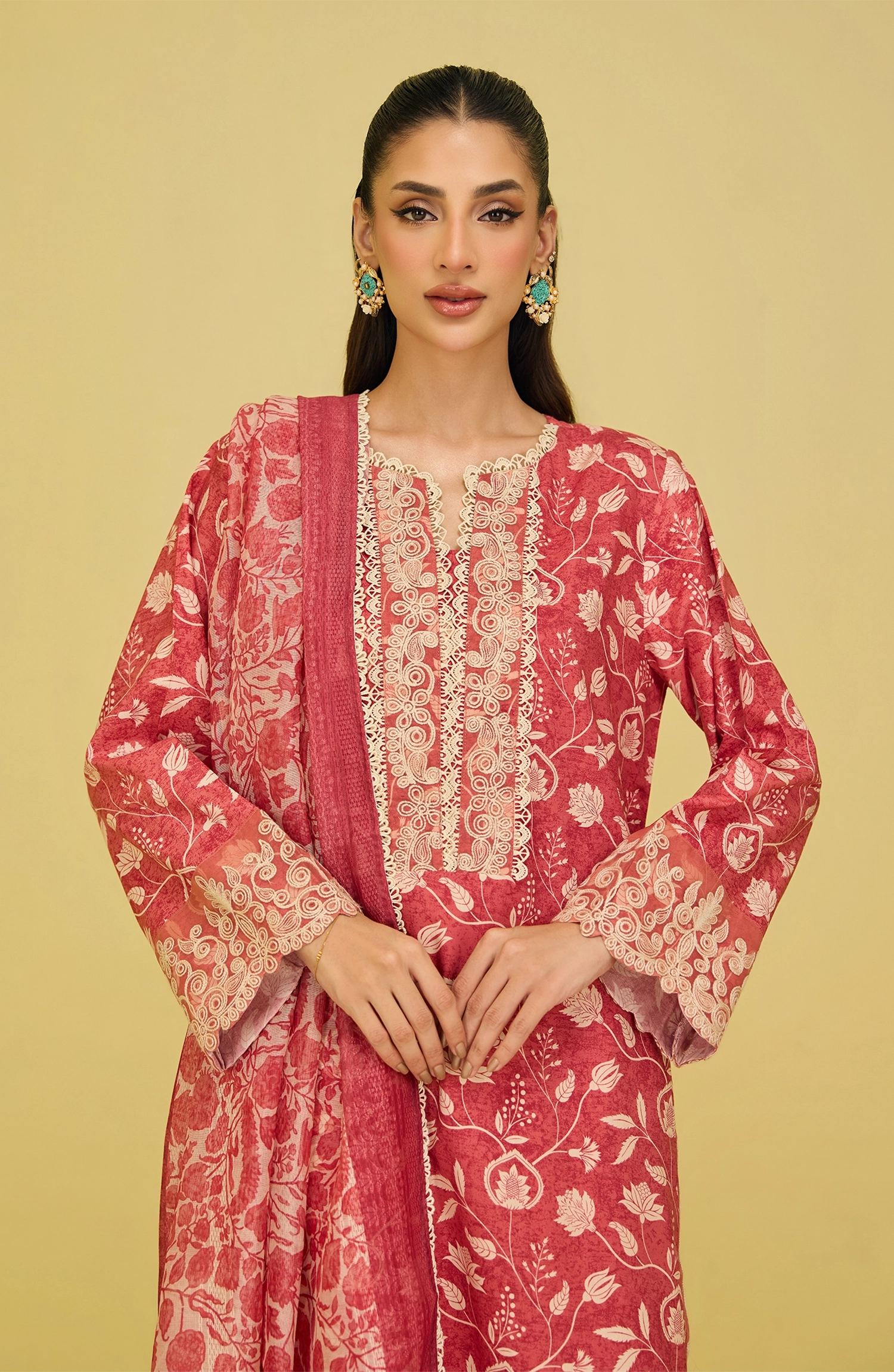 OTL-20386/S RED TWILL VISCOSE Women READY TO WEAR SHIRT DUPATTA PANTS
