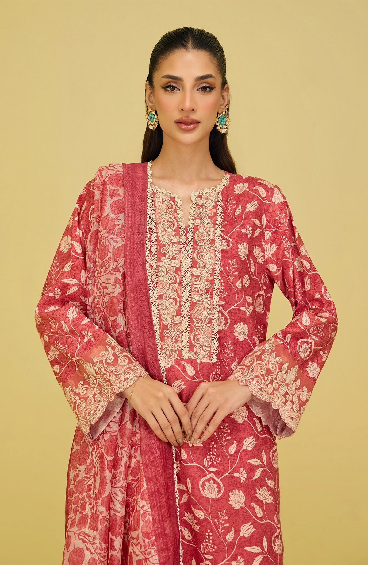 OTL-20386/S RED TWILL VISCOSE Women READY TO WEAR SHIRT DUPATTA PANTS
