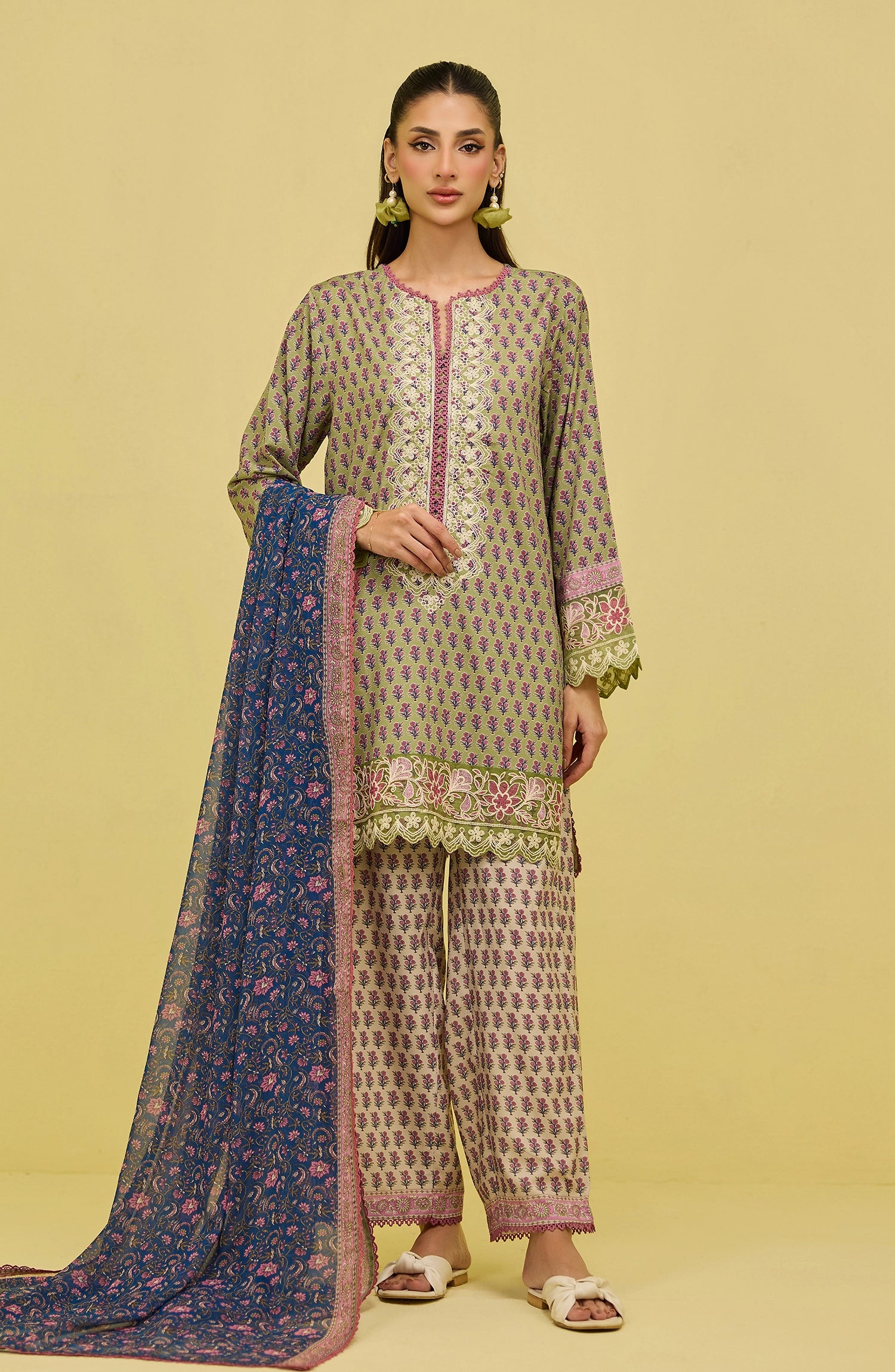 Stitched | 3 Piece | Embroidered | Polly Creap Shirt | WRFPC26S-3002/S GREEN | LOOM (LIMITED EDITION)
