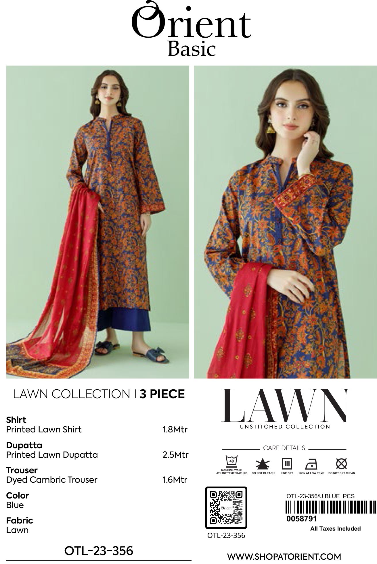 Unstitched | 3 Piece | Printed Lawn | OTL-23-356