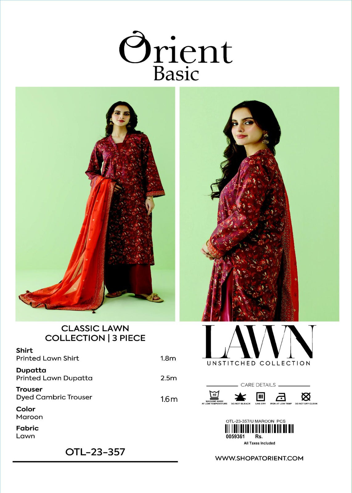 Unstitched | 3 Piece | Printed Lawn | OTL-23-357