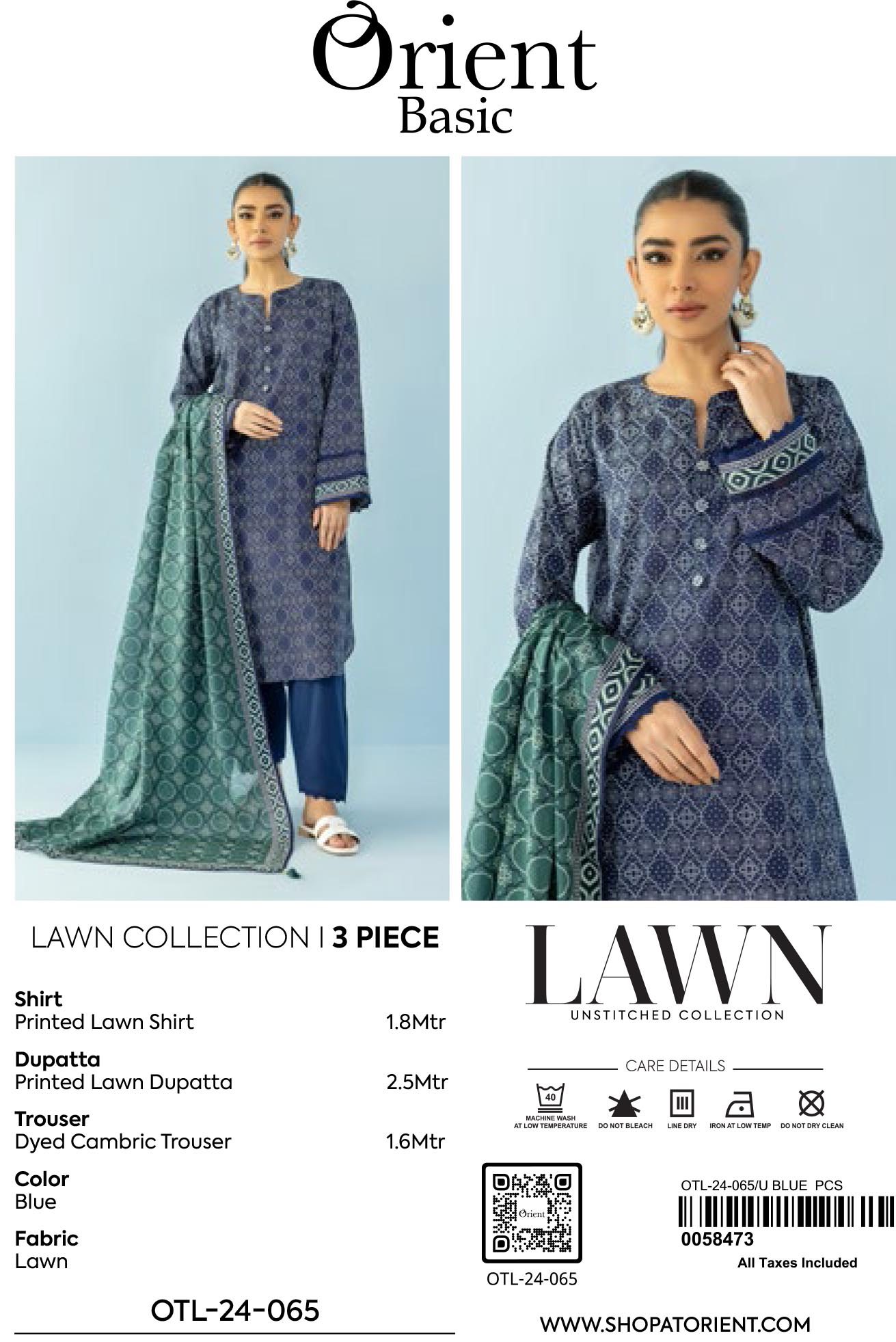 Unstitched 3 Piece Printed Lawn Shirt , Cambric Pant and Lawn Dupatta (OTL-24-065/U BLUE)