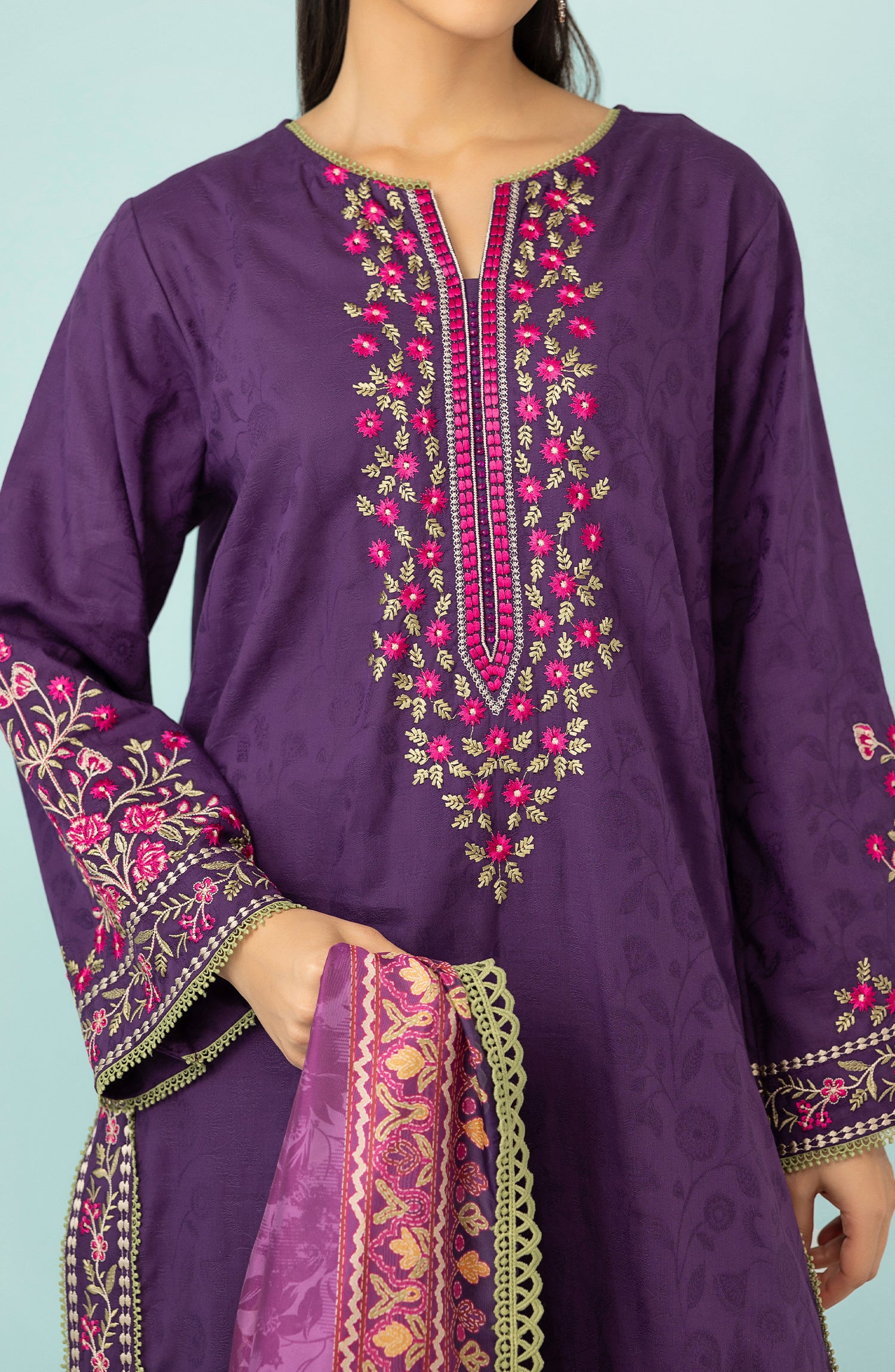 OTL-24-257/U PURPLE LAWN JACQUARD Women STITCHED SHIRT DUPATTA PANTS