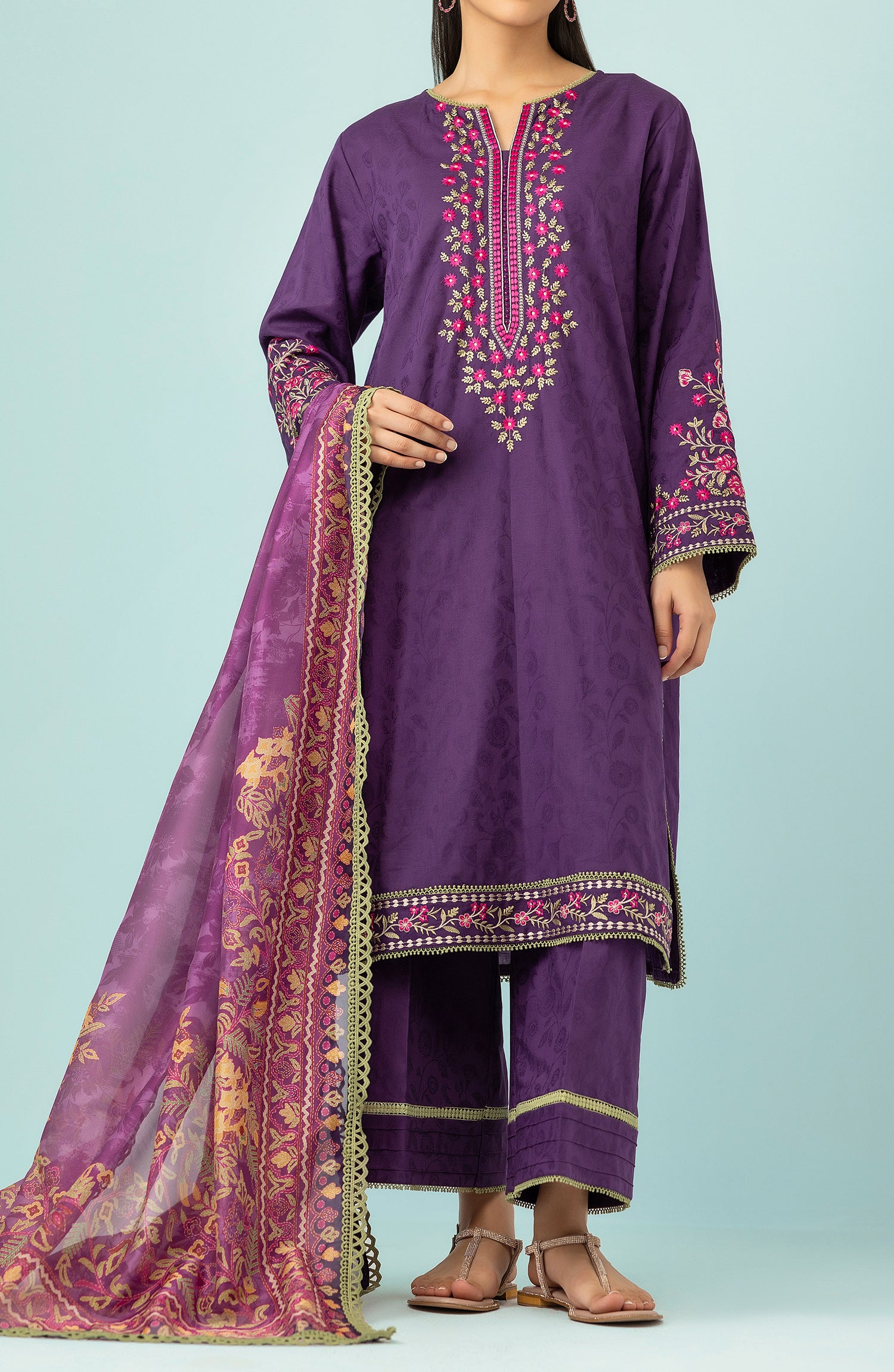 OTL-24-257/U PURPLE LAWN JACQUARD Women STITCHED SHIRT DUPATTA PANTS