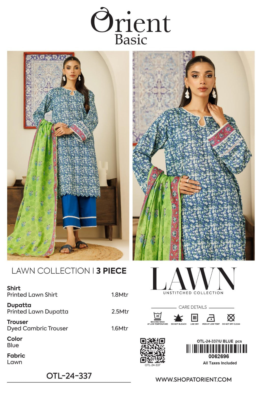 Unstitched | 3 Piece | Printed Lawn/ Cambric | OTL-24-337