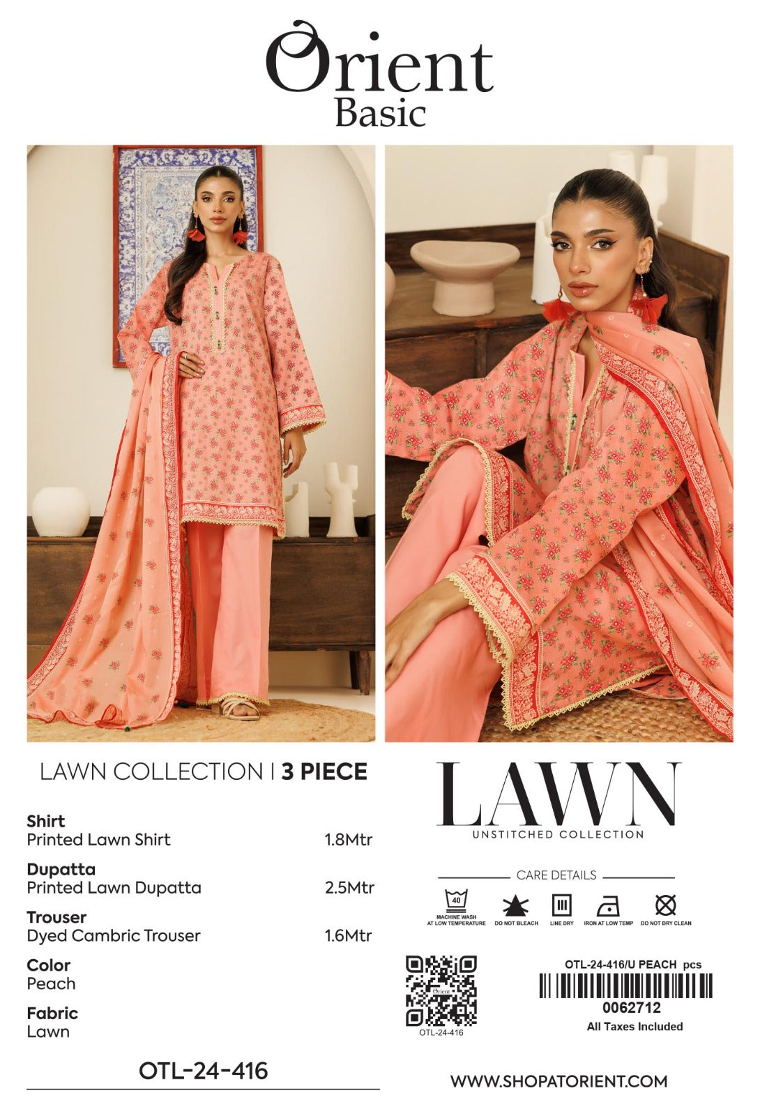 Unstitched | 3 Piece | Printed Lawn/ Cambric | OTL-24-416