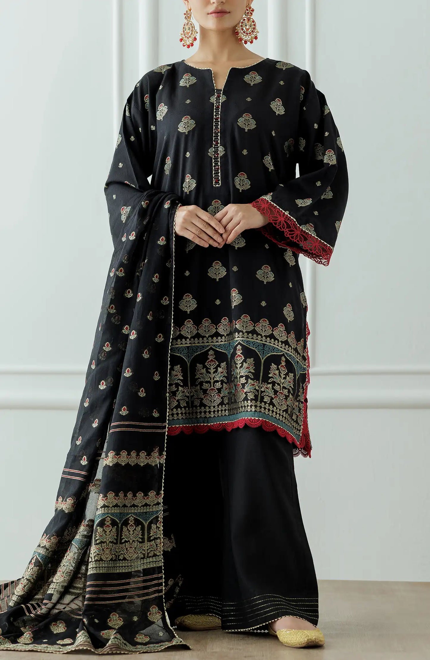 Unstitched Printed Lawn Jacquard Shirt Dupatta & Pant - 3 Piece - OTL-25-010