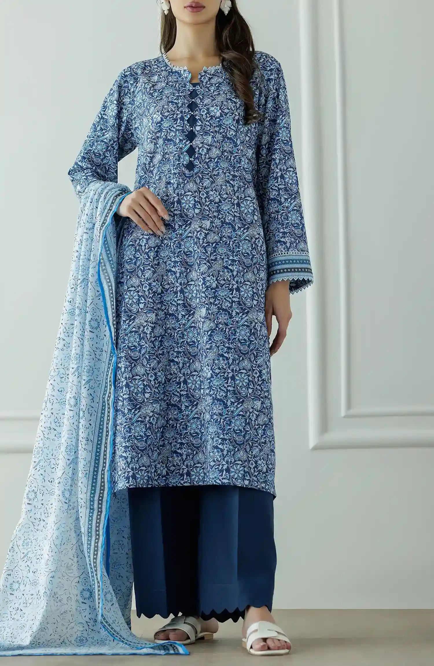 UNSTITCHED Printed Lawn Shirt Dupatta & Pant - 3 Piece - OTL-25-044