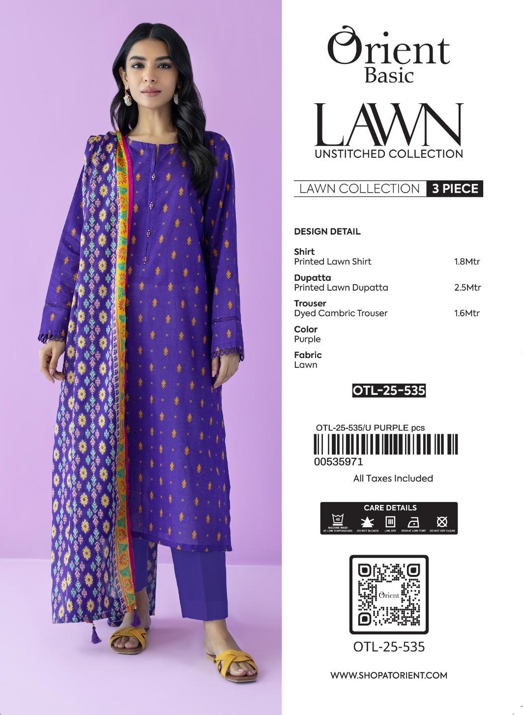 Unstitched | 3 Piece | Printed | Lawn Shirt | OTL-25-535/U PURPLE
