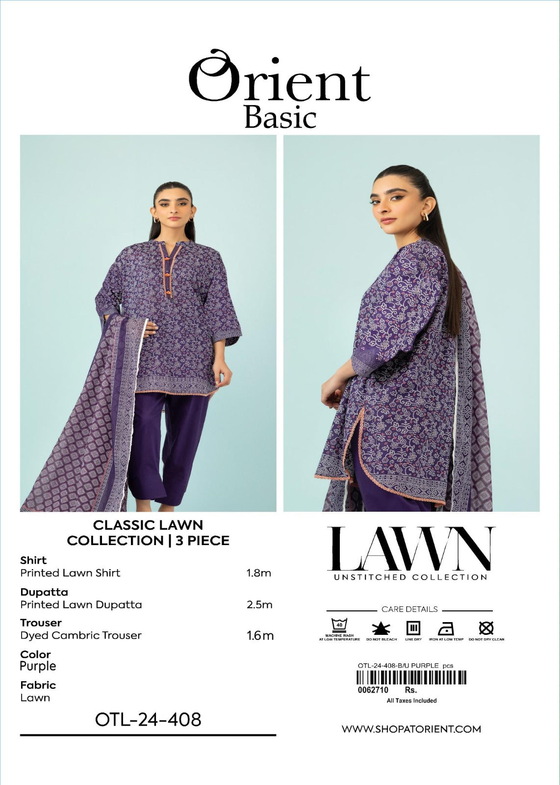 Unstitched | 3 Piece | Printed Lawn | OTL-24-408