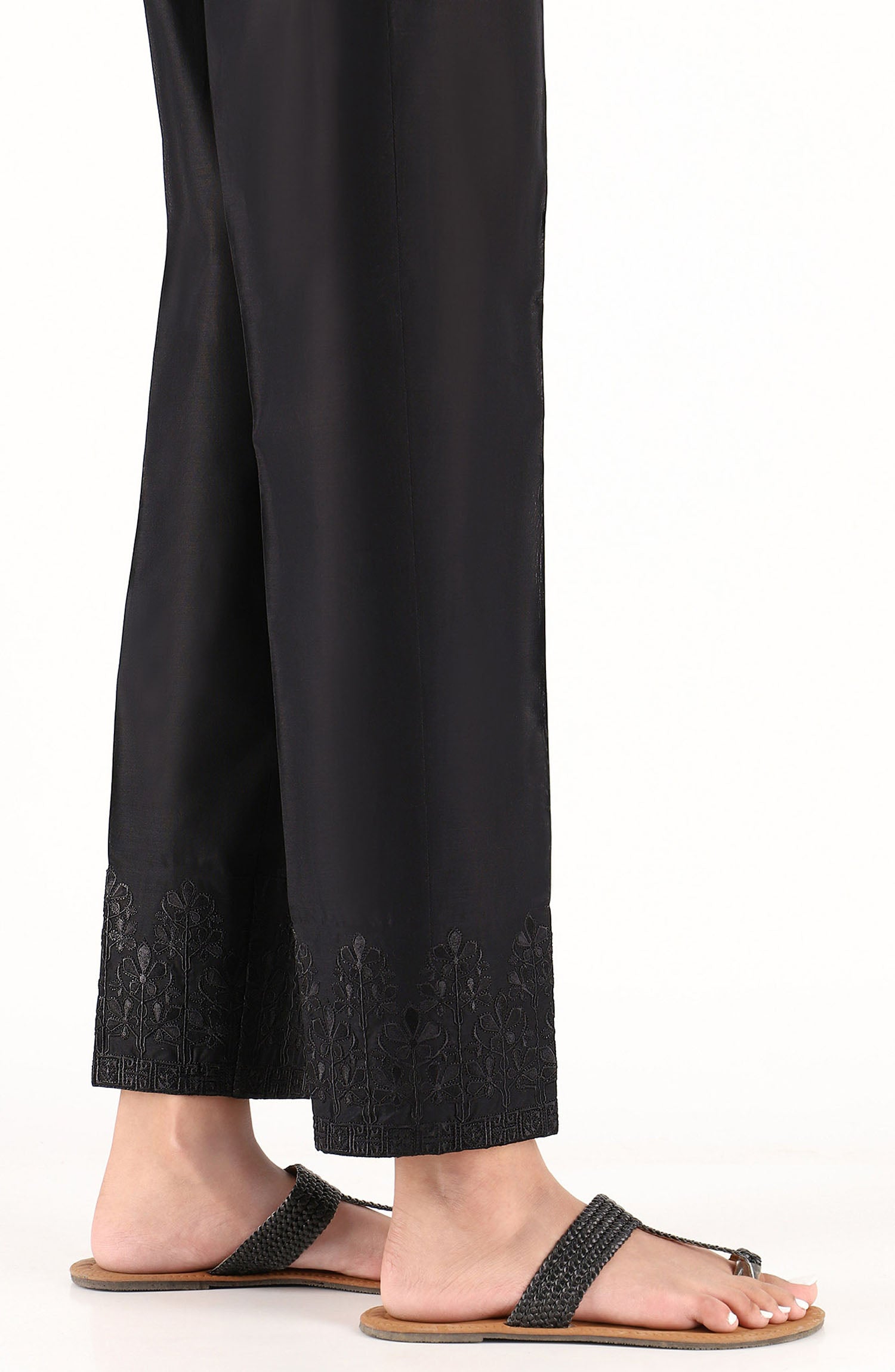 Stitched Embroidered Straight Pants- Black (NRPE-028 BLACK)
