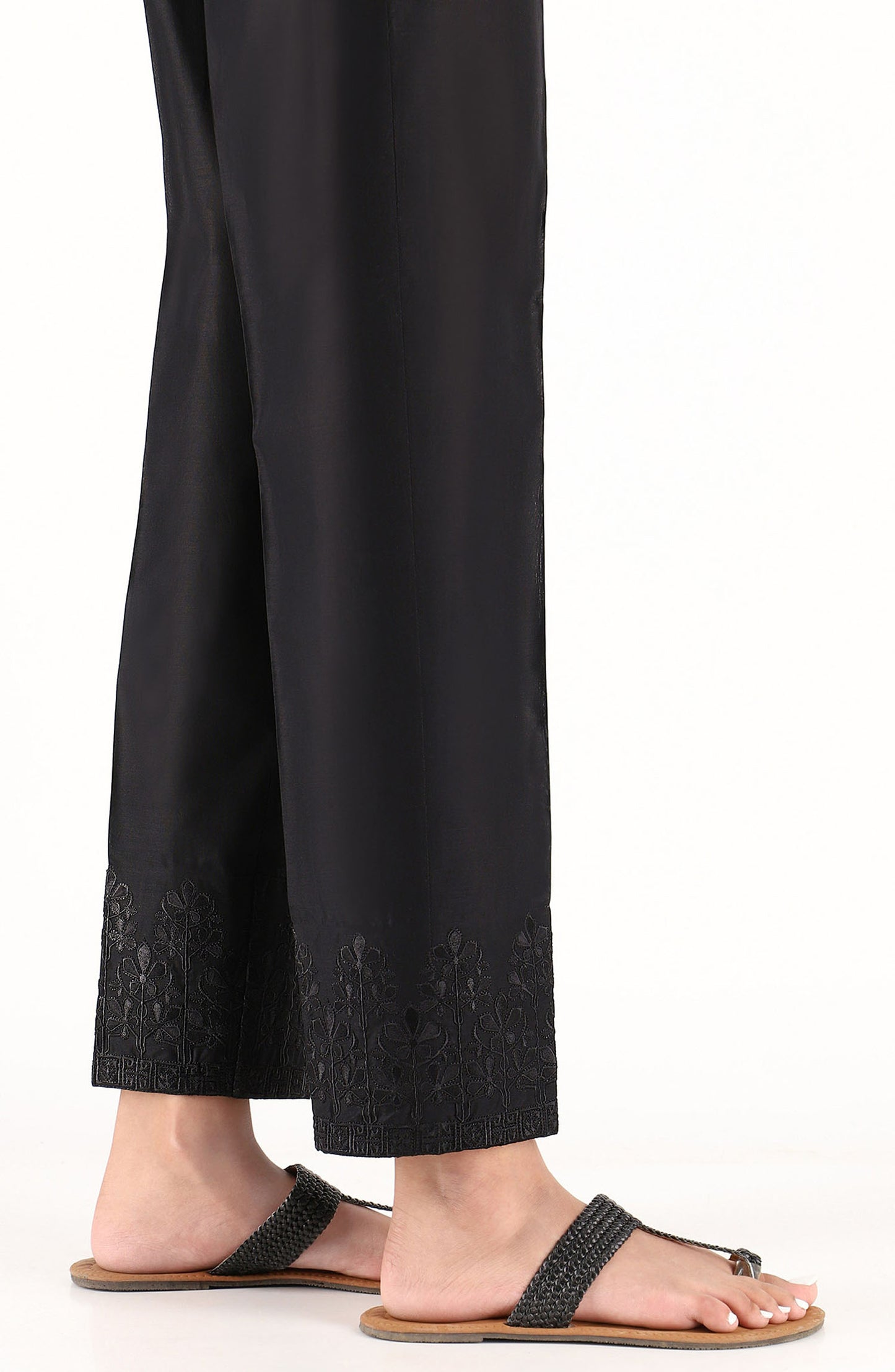 Stitched Embroidered Straight Pants- Black (NRPE-028 BLACK)