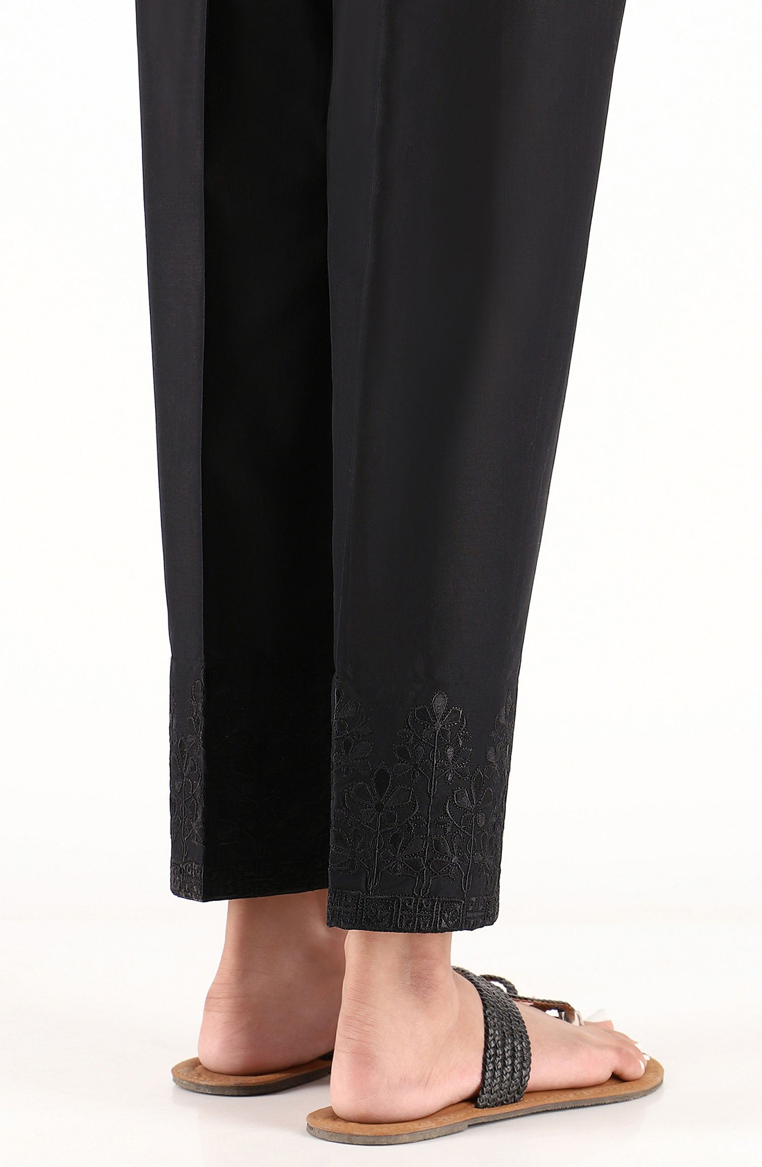 Stitched Embroidered Straight Pants- Black (NRPE-028 BLACK)